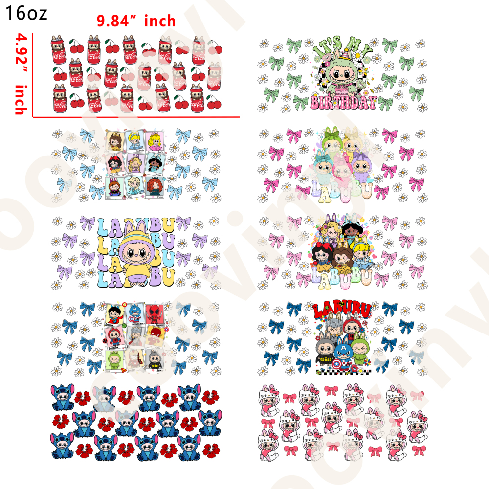 20 PCS Labubu wraps 16OZ tumbler water proof