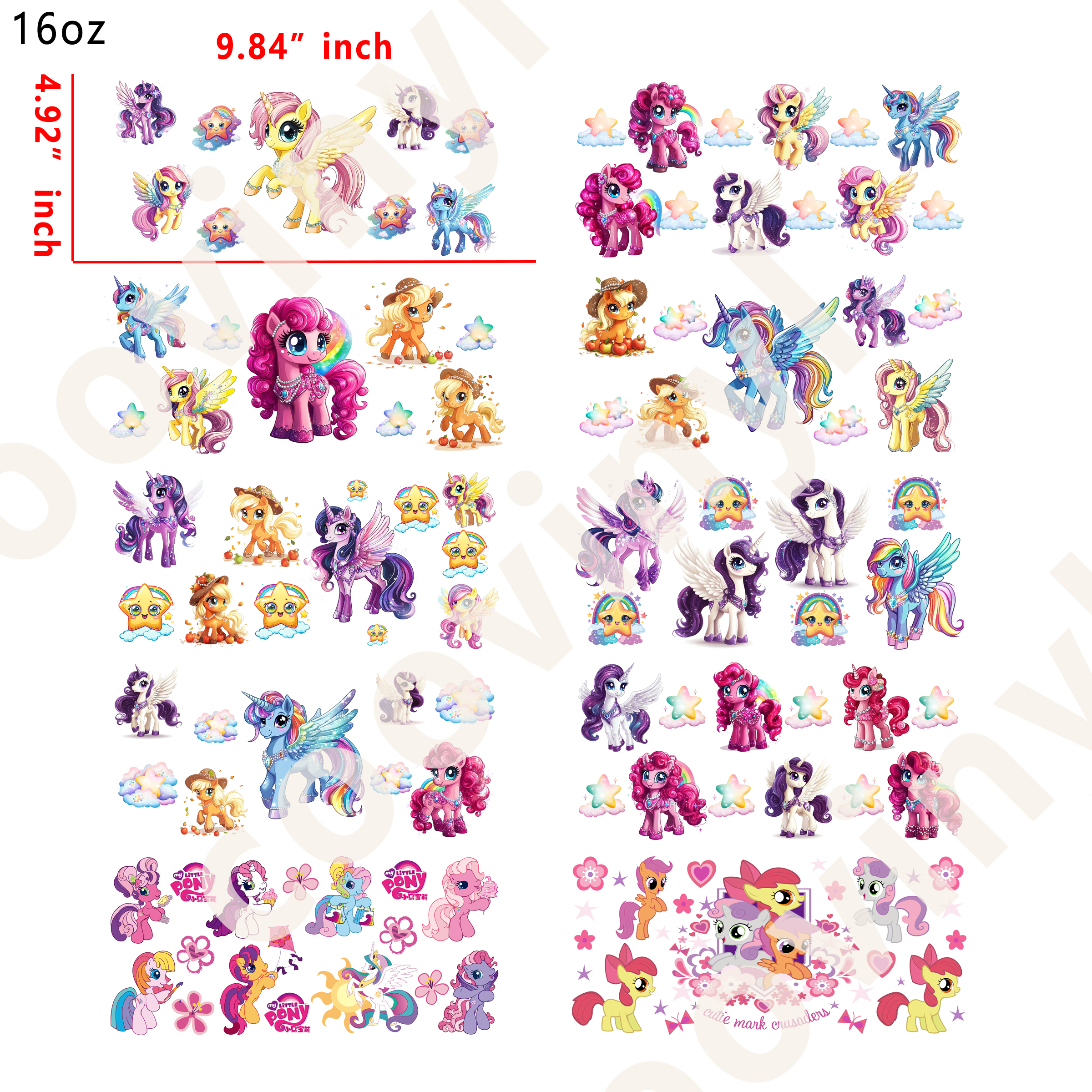 10 PCS Little Pony cup wraps 16OZ tumbler water proof