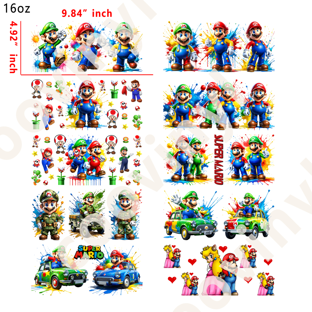 20 PCS Mario cup wraps 16OZ tumbler water proof