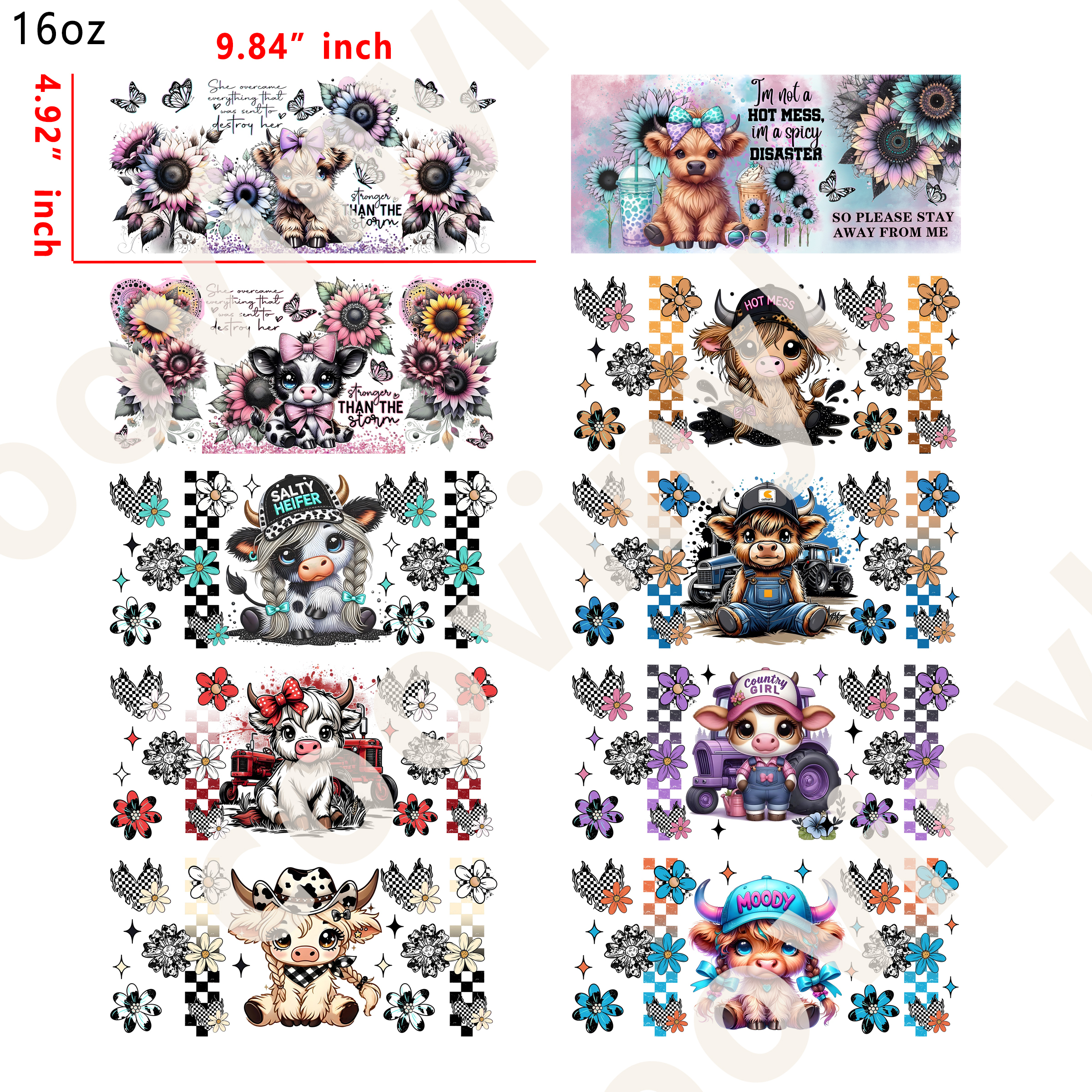 20 PCS Cow cup wraps 16OZ tumbler water proof