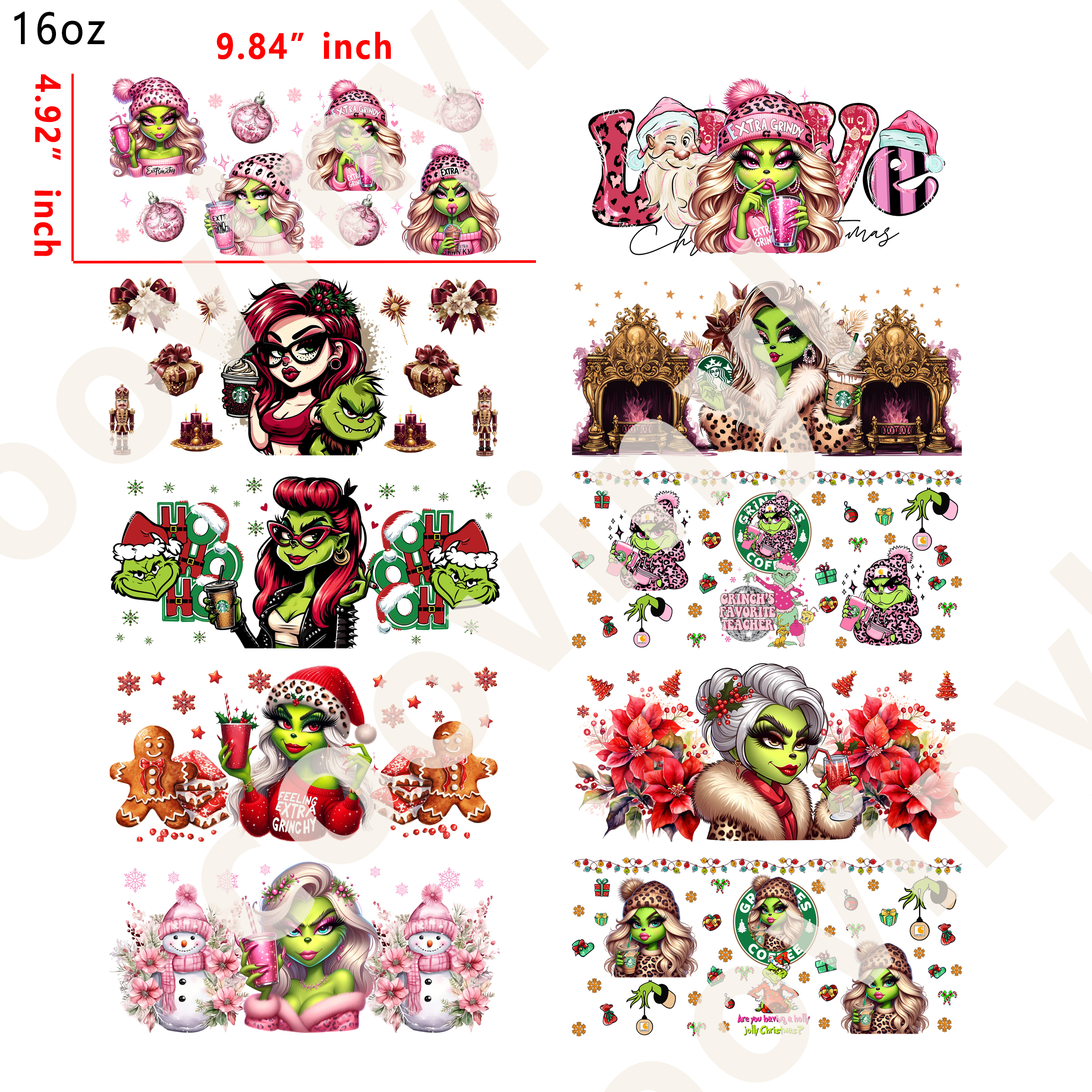 20 PCS Grinch girl cup wraps 16OZ tumbler water proof