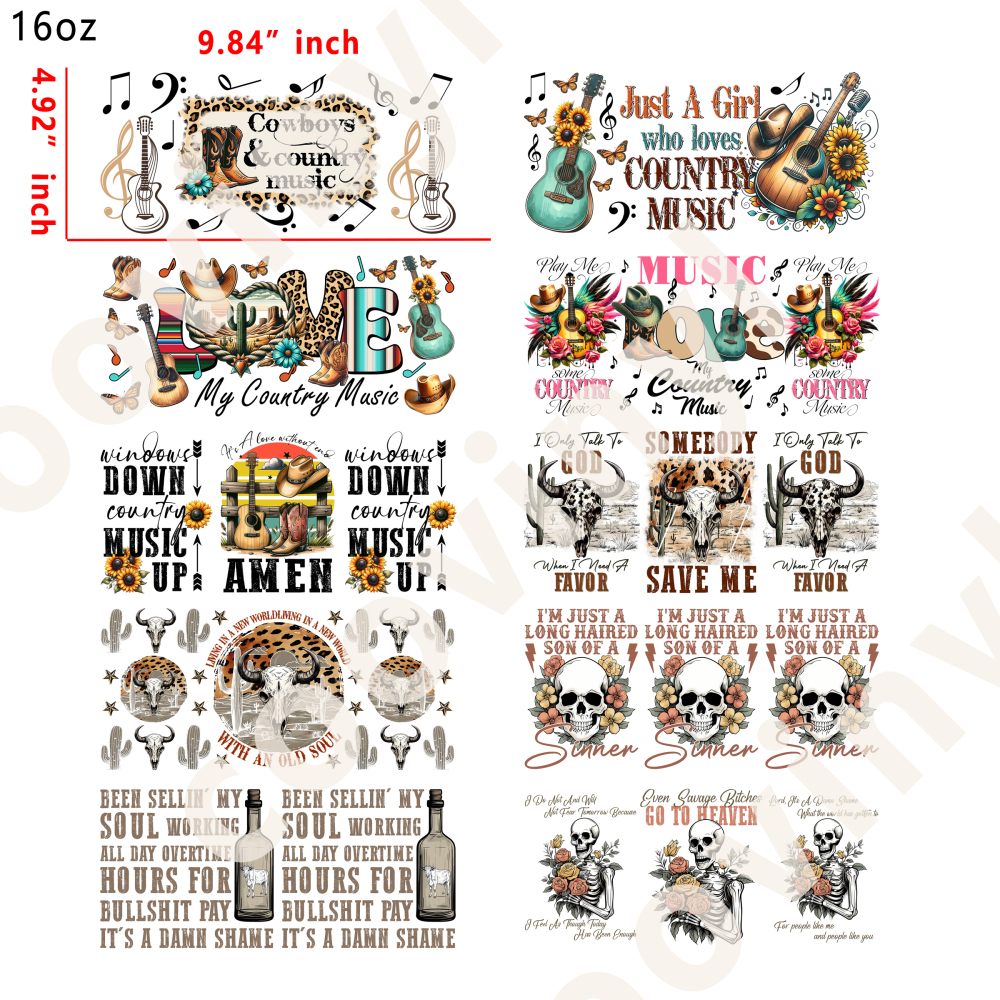 10 PCS Western cup wraps 16OZ tumbler water proof