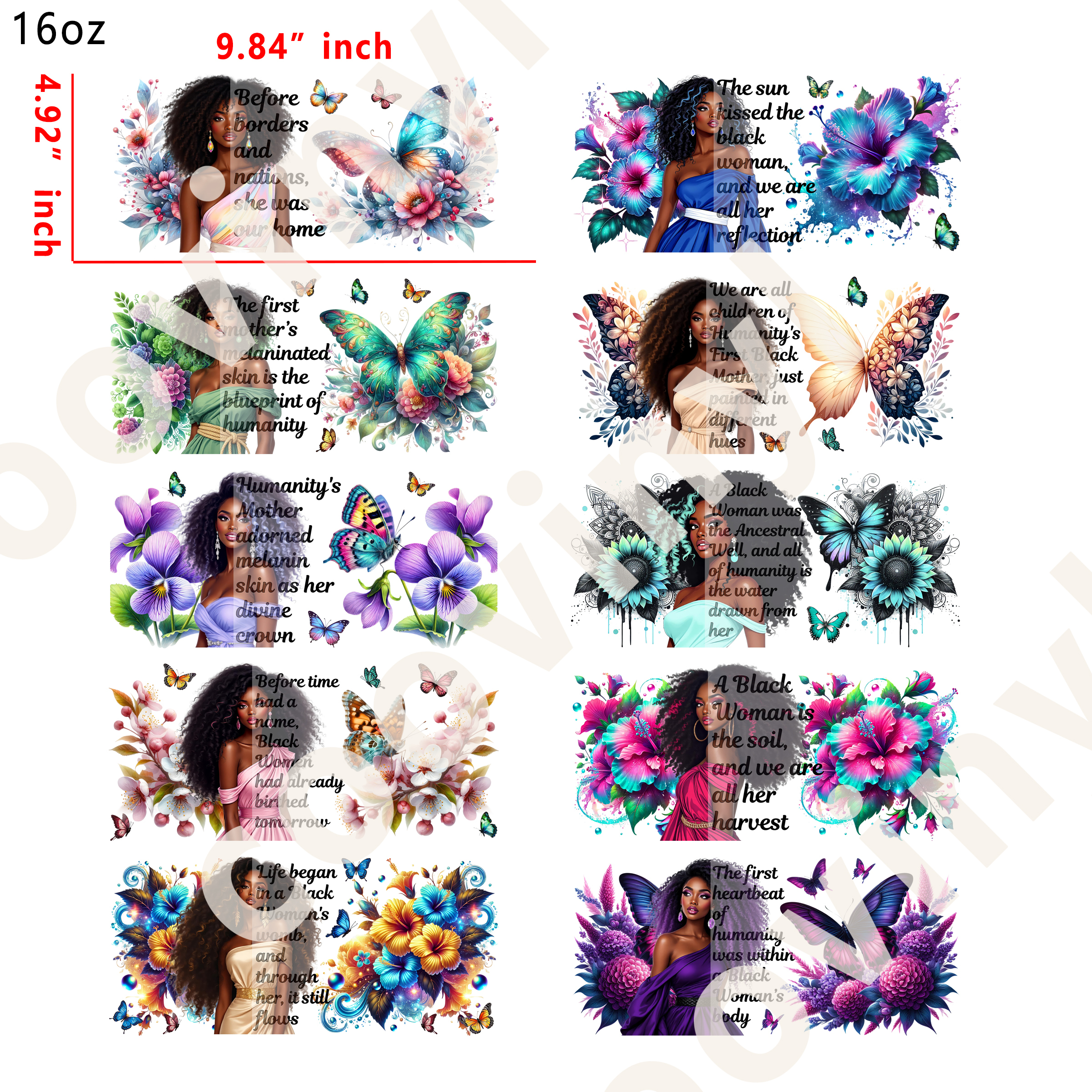 20 PCS Black girl cup wraps 16OZ tumbler water proof