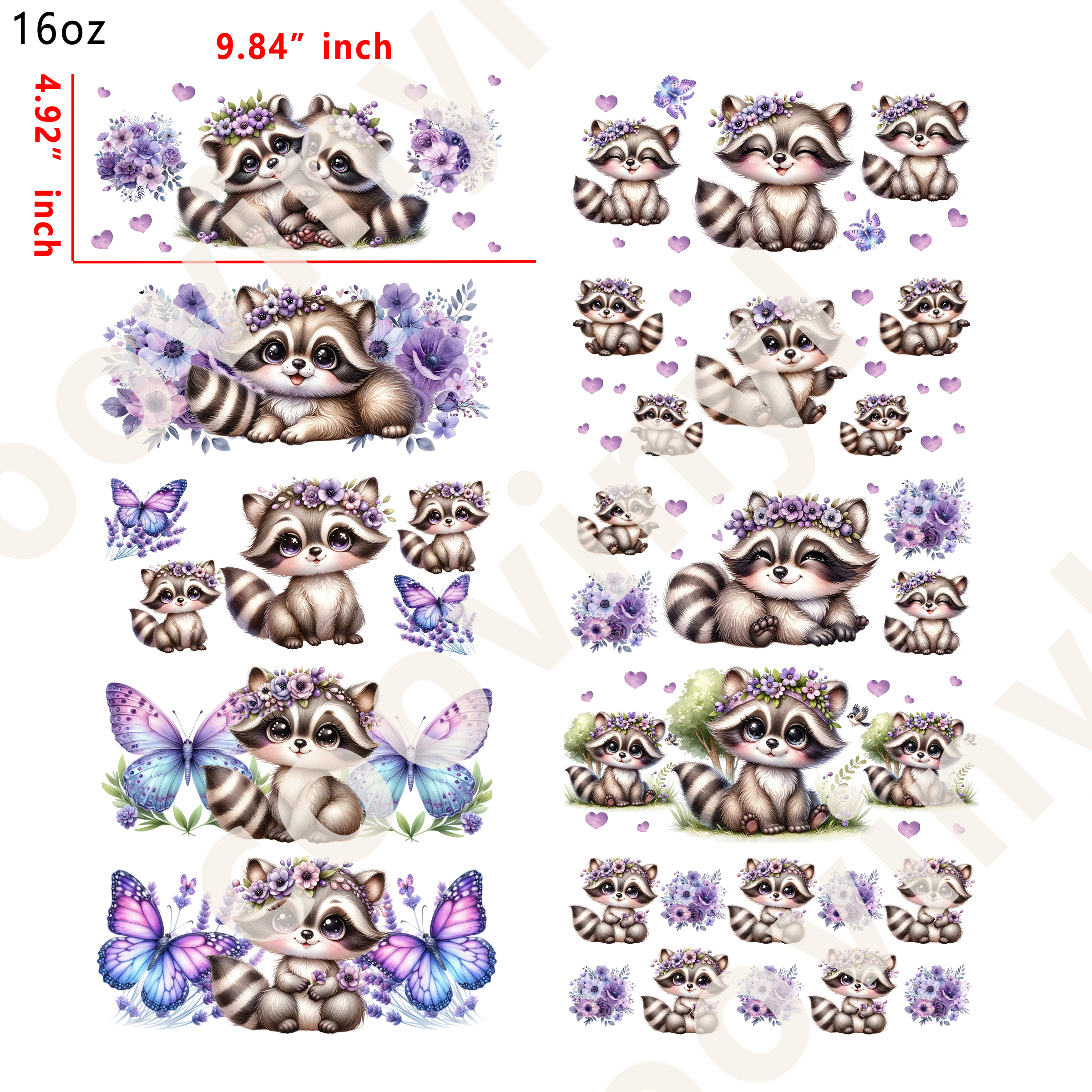 10 PCS Raccoon cup wraps 16OZ tumbler water proof