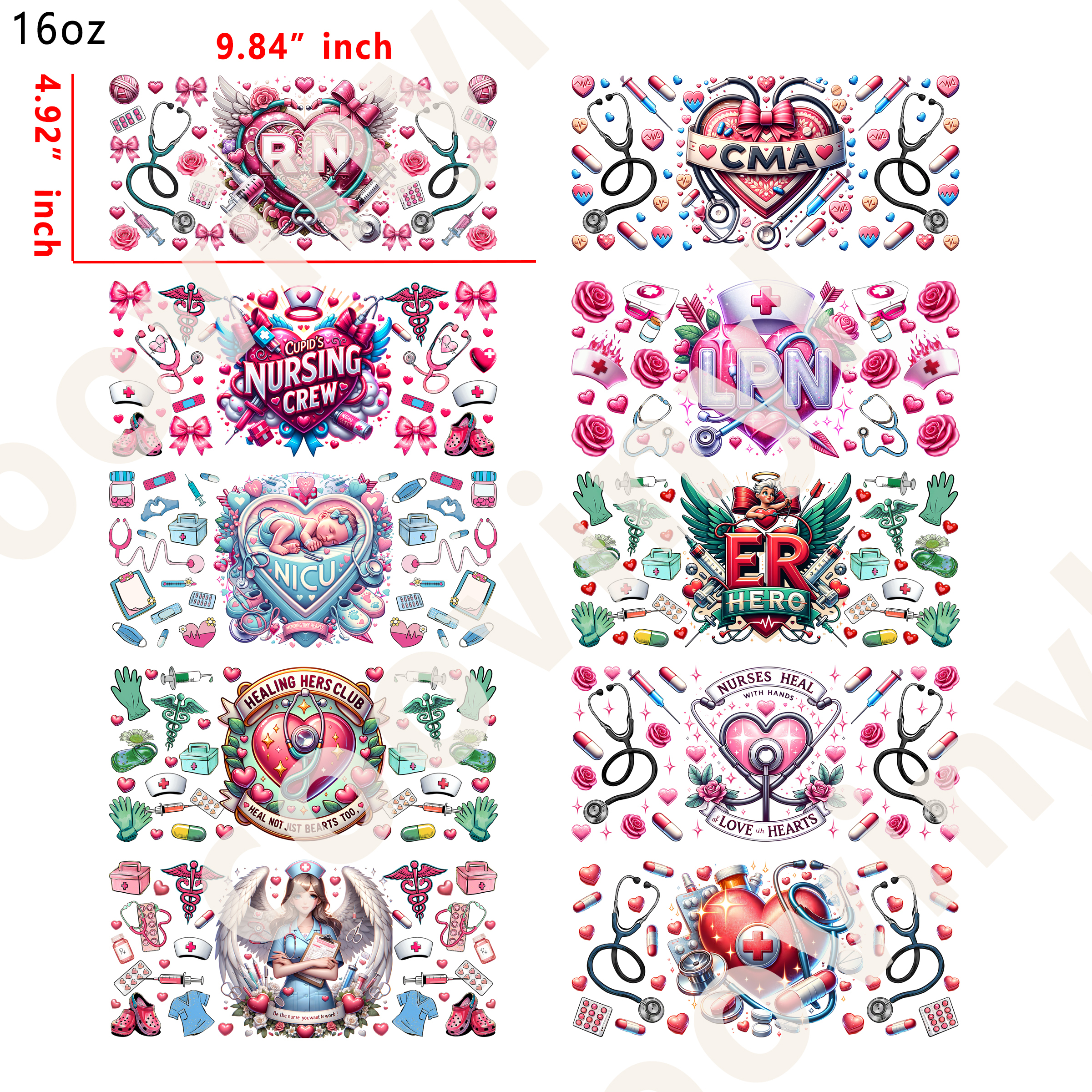 20 PCS Nurse cup wraps 16OZ tumbler water proof