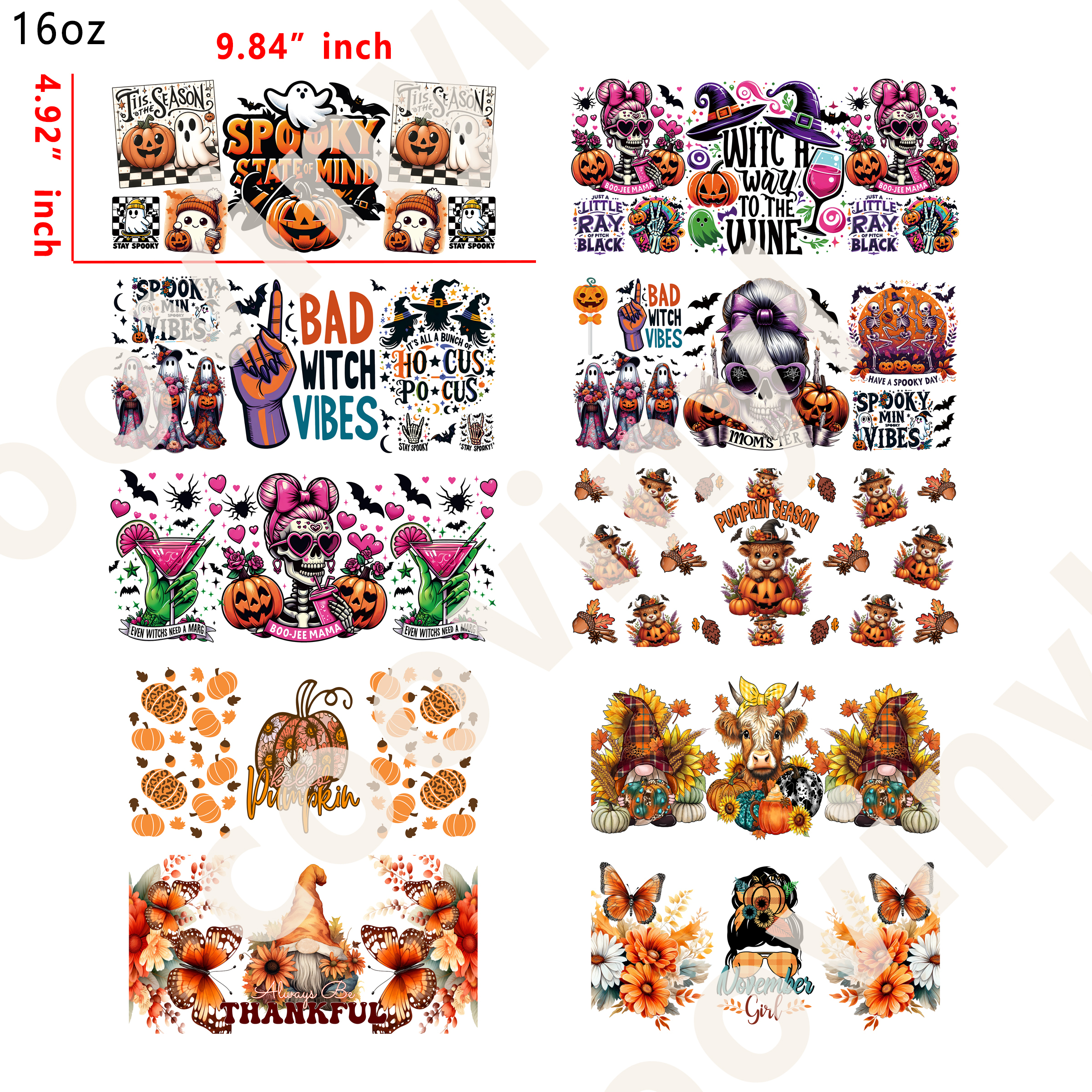 20 PCS Thanksgiving Fall cup wraps 16OZ tumbler water proof
