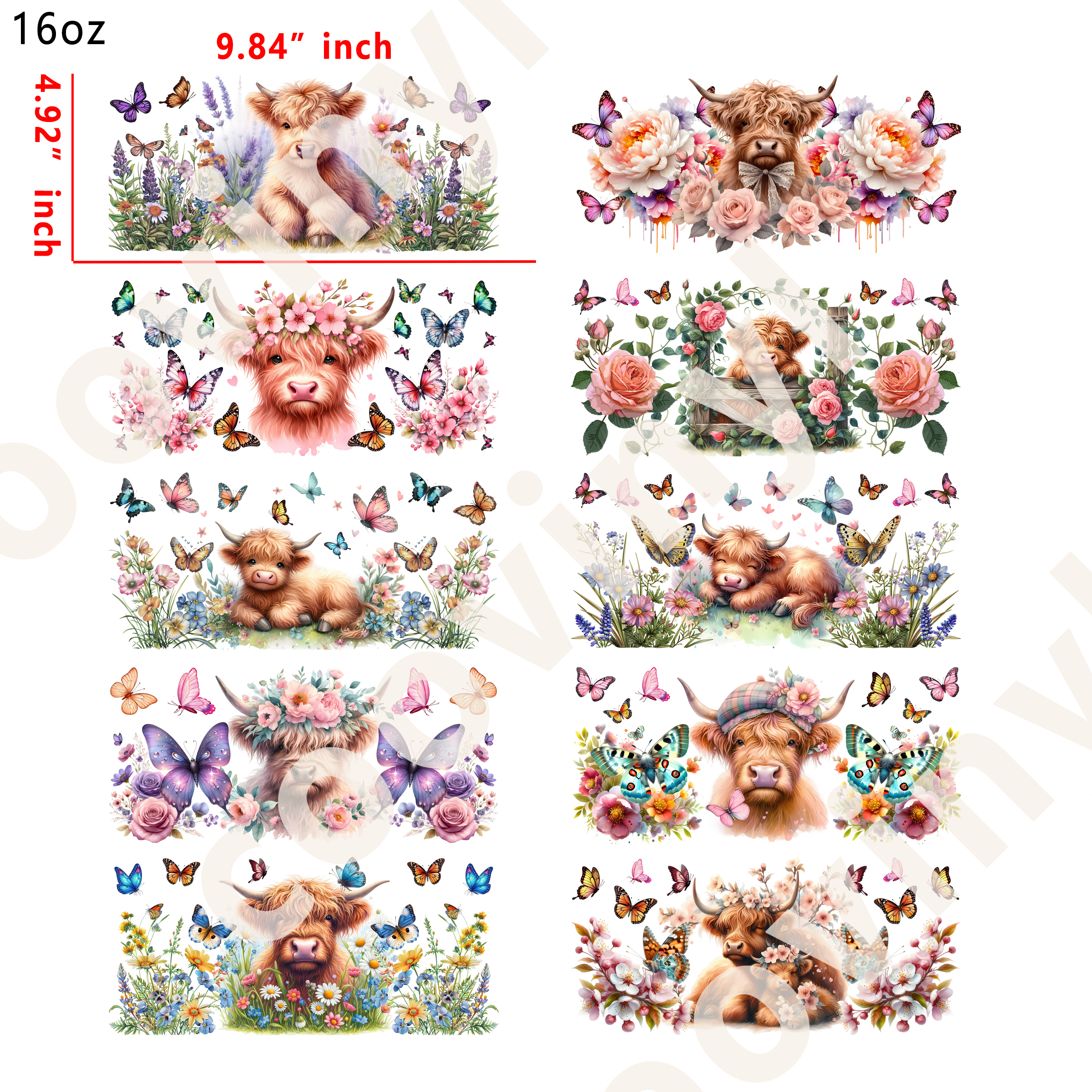 20 PCS Cow cup wraps 16OZ tumbler water proof