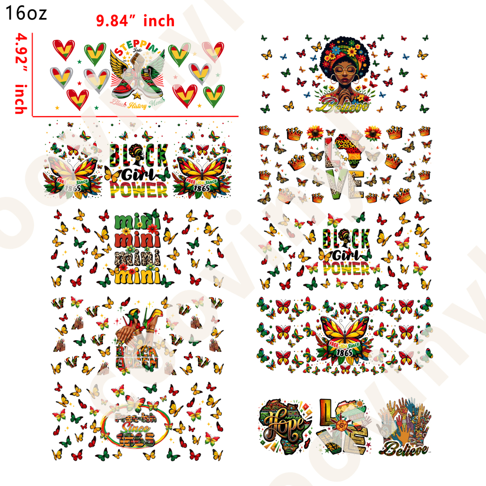 10 PCS Juneteeth cup wraps 16OZ tumbler water proof