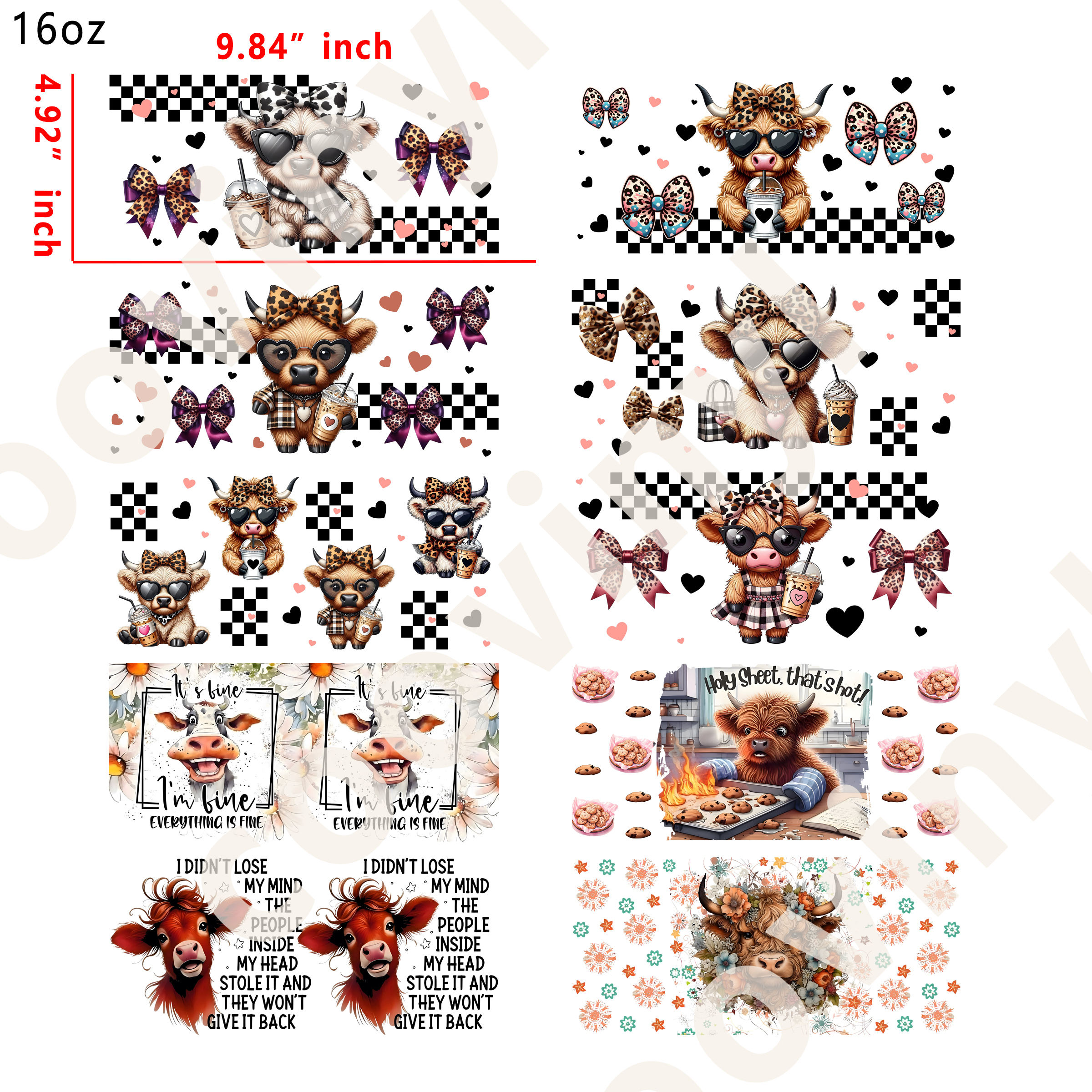 20 PCS Cow cup wraps 16OZ tumbler water proof