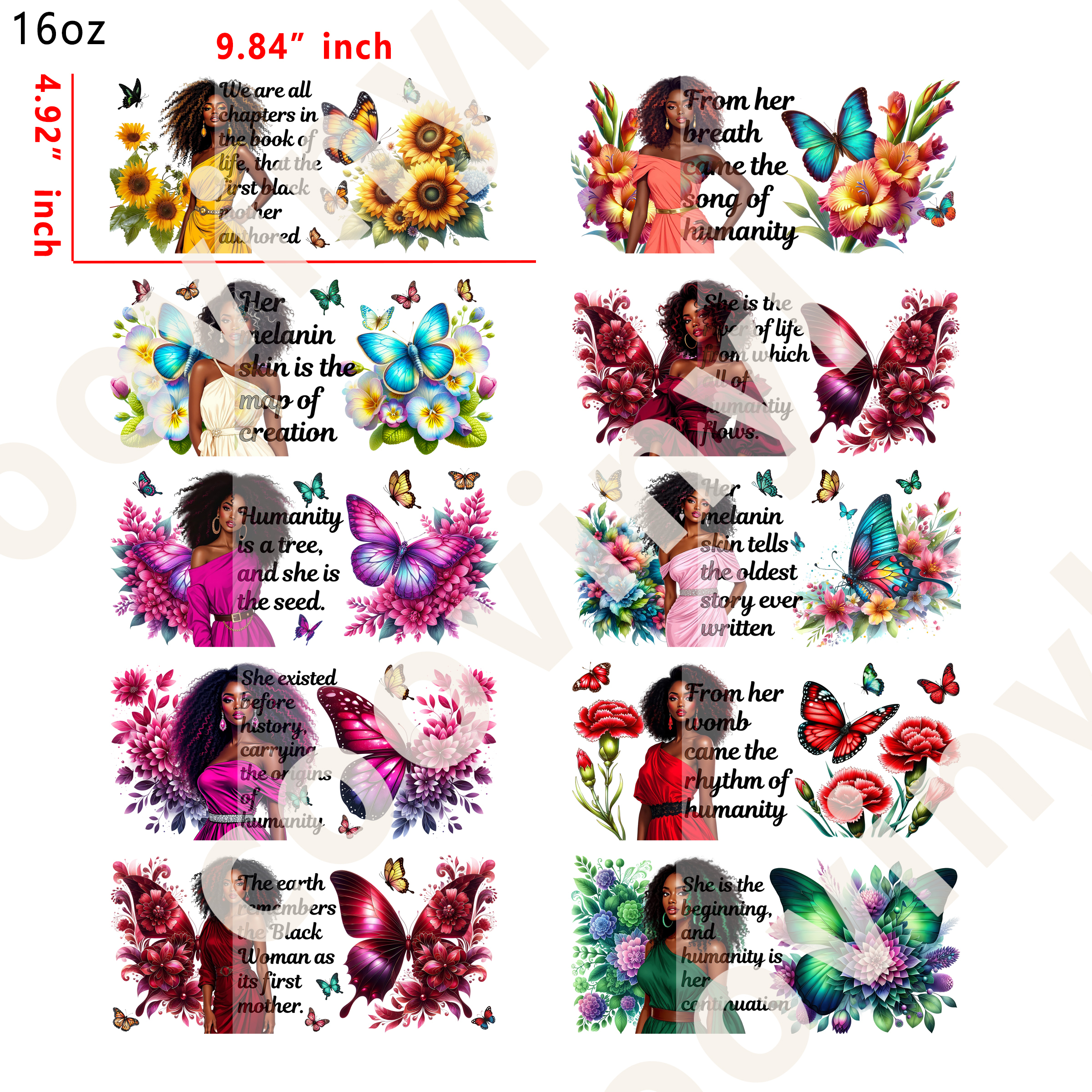 20 PCS Black girl cup wraps 16OZ tumbler water proof