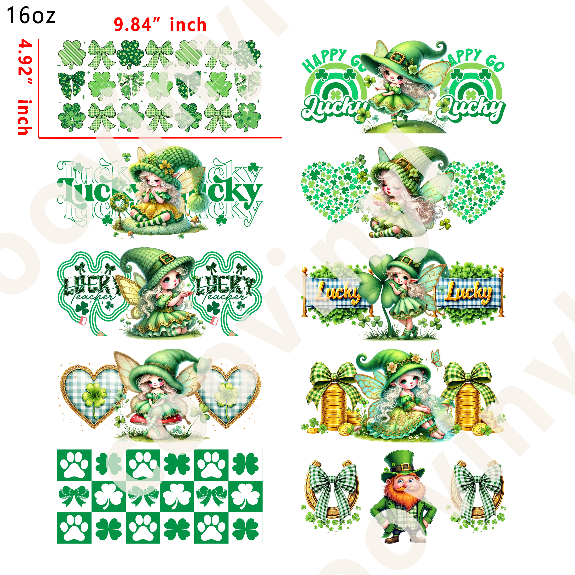 10 PCS Saint Patrick's Girls cup wraps 16OZ tumbler water proof