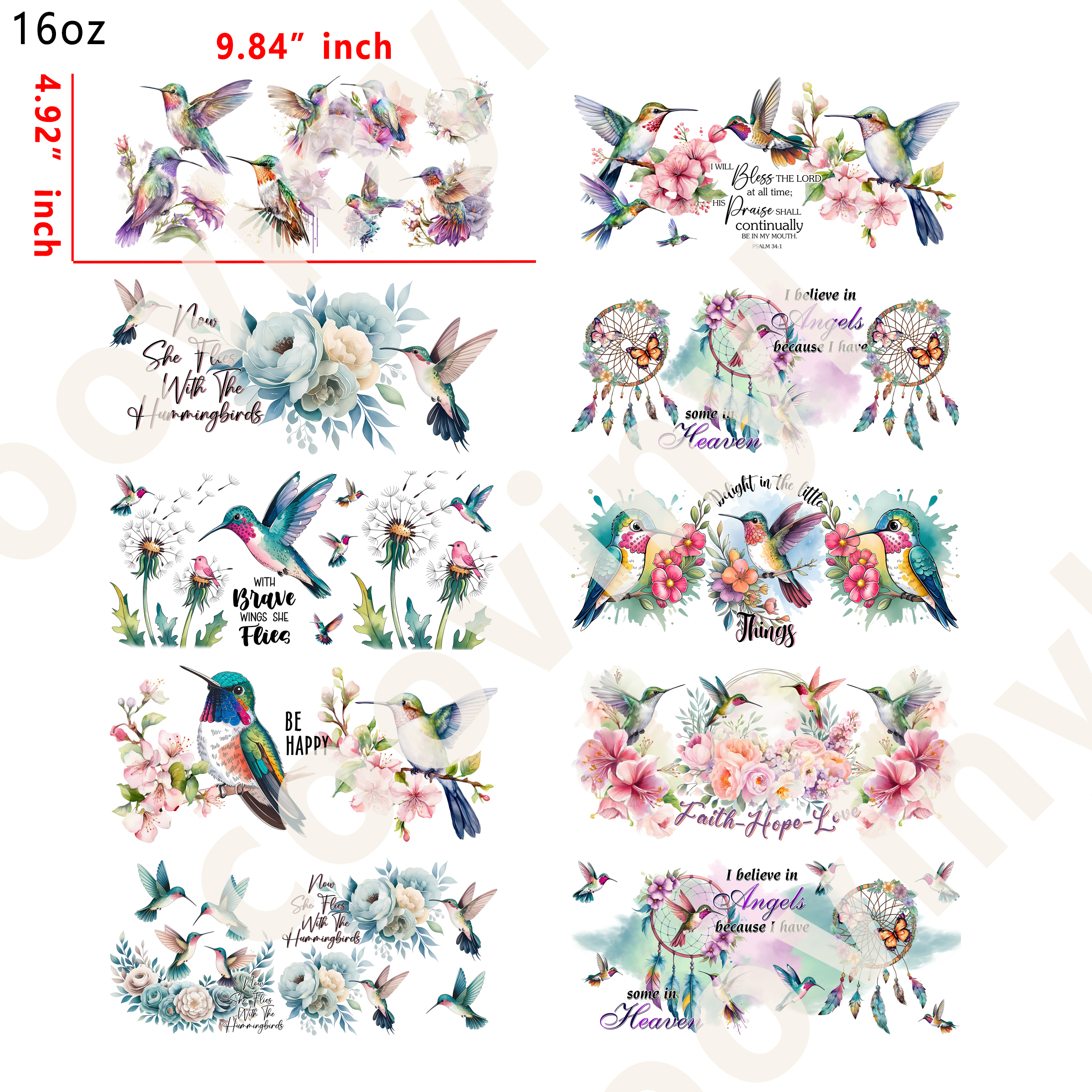 10 PCS humming bird cup wraps 16OZ tumbler water proof