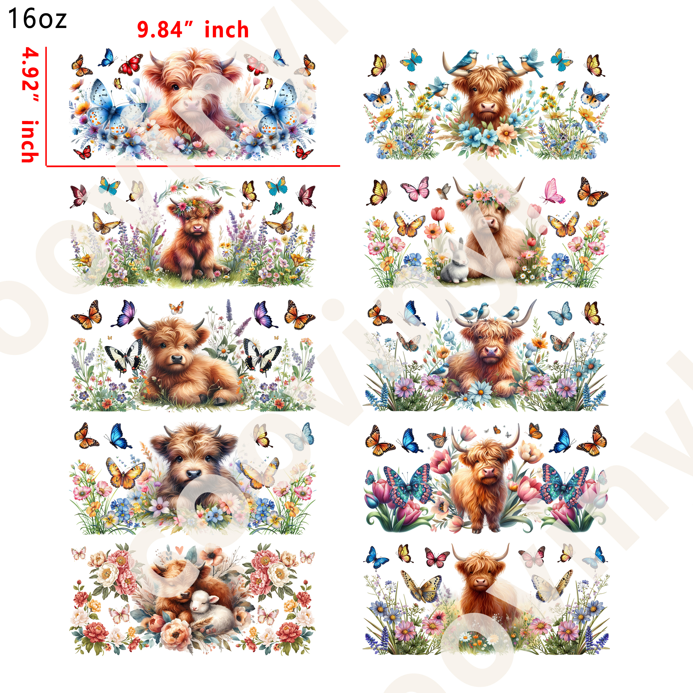 20 PCS Cow cup wraps 16OZ tumbler water proof