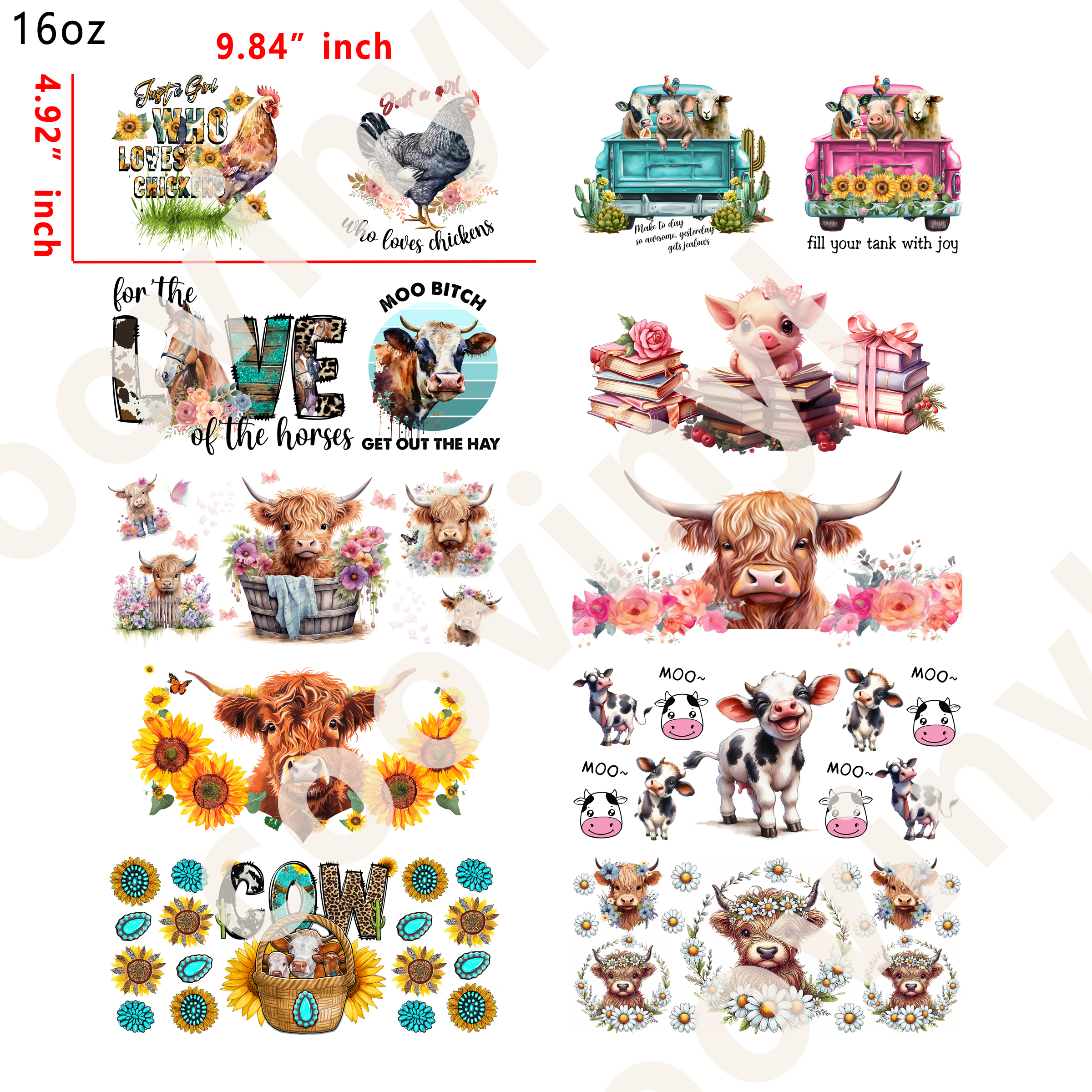 20 PCS Farm animals cup wraps 16OZ tumbler water proof