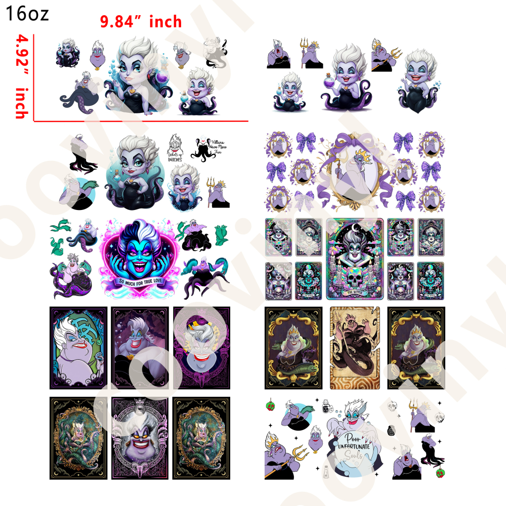 10 PCS Ursula cup wraps 16OZ tumbler water proof