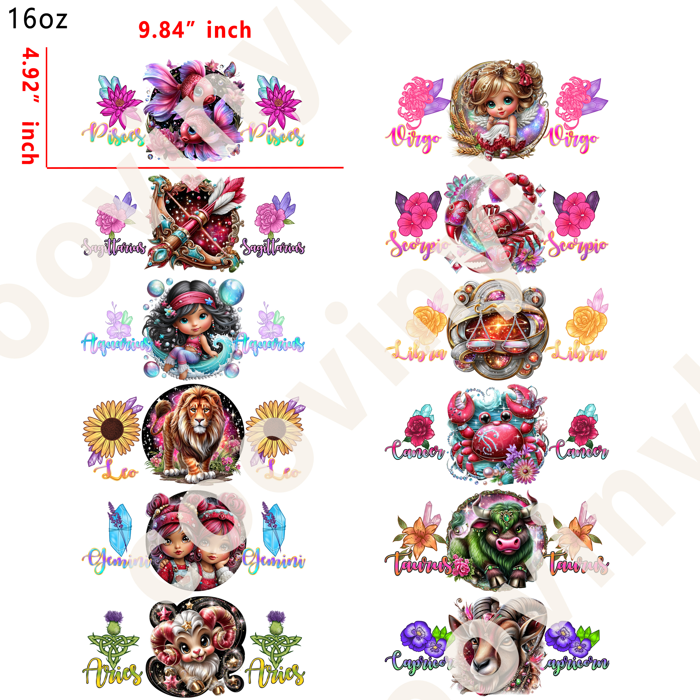 12 PCS Zodiac Sign cup wraps 16OZ tumbler water proof