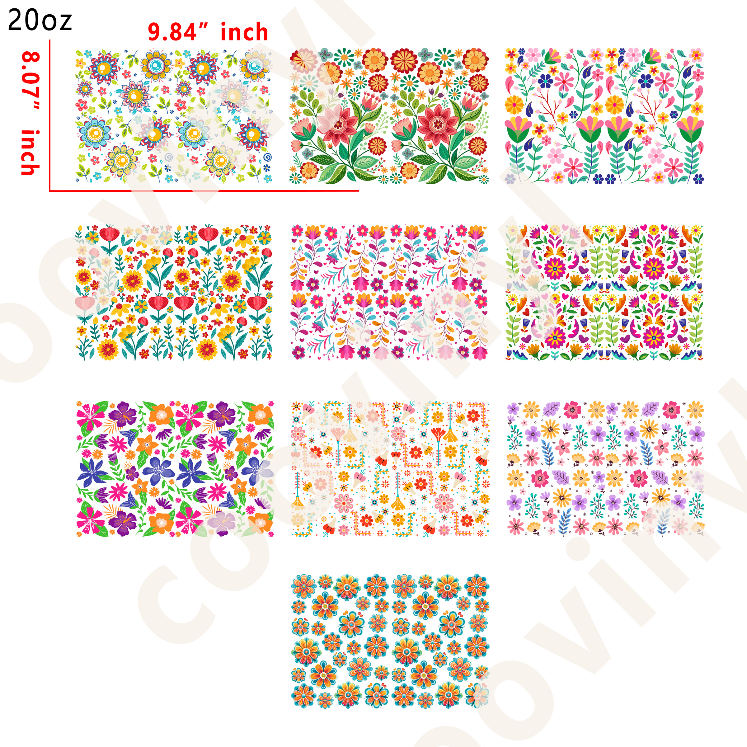 10 PCS Flower cup wraps 20OZ tumbler water proof