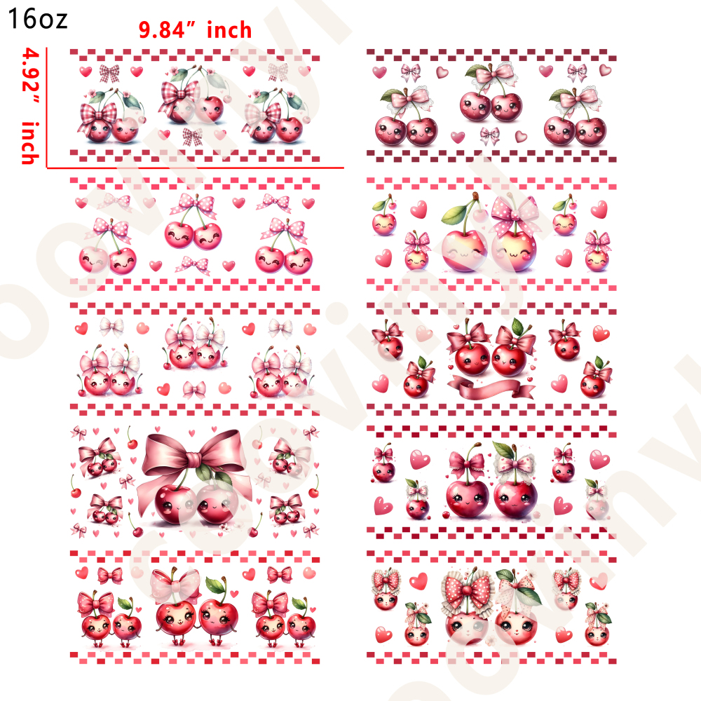 10 PCS Cherry Smile cup wraps 16OZ tumbler water proof