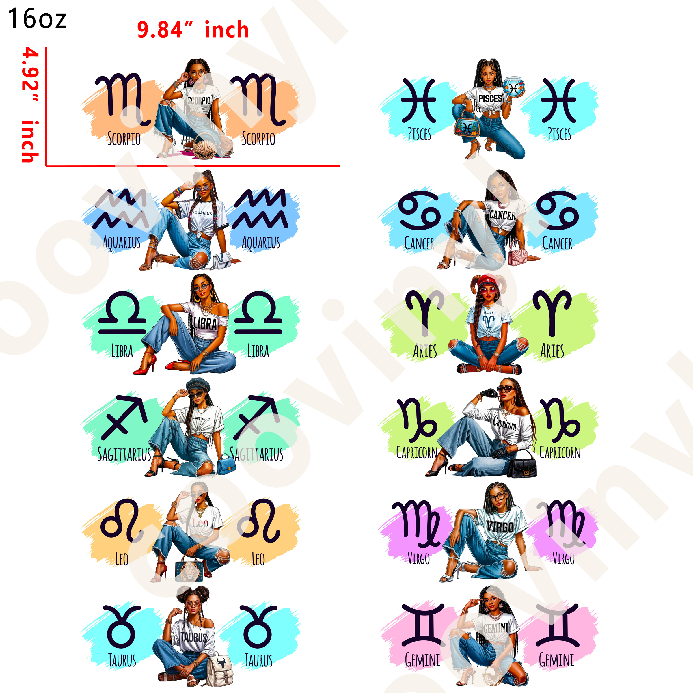 12 PCS Zodiac Sign cup wraps 16OZ tumbler water proof