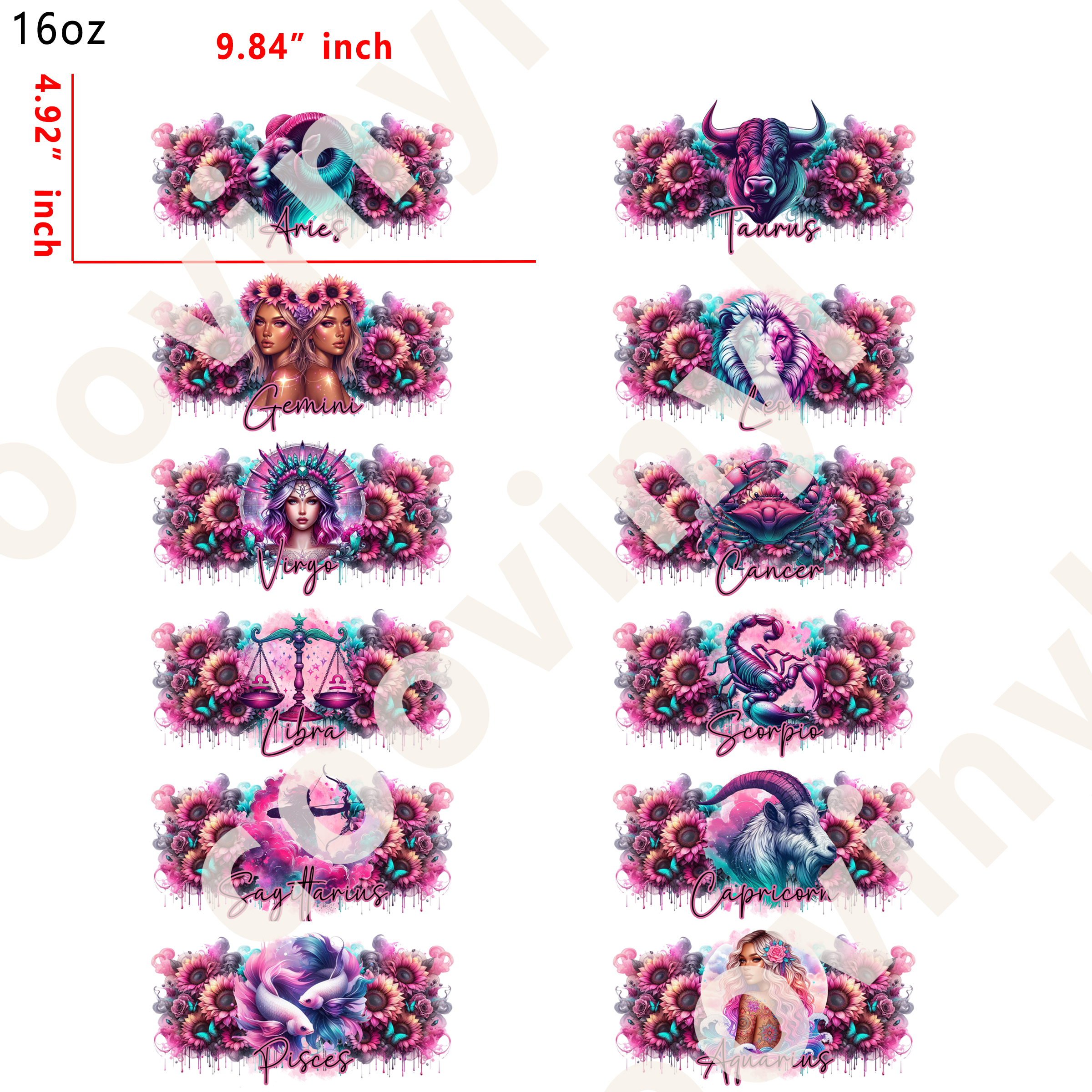 12 PCS Zodiac Sign cup wraps 16OZ tumbler water proof