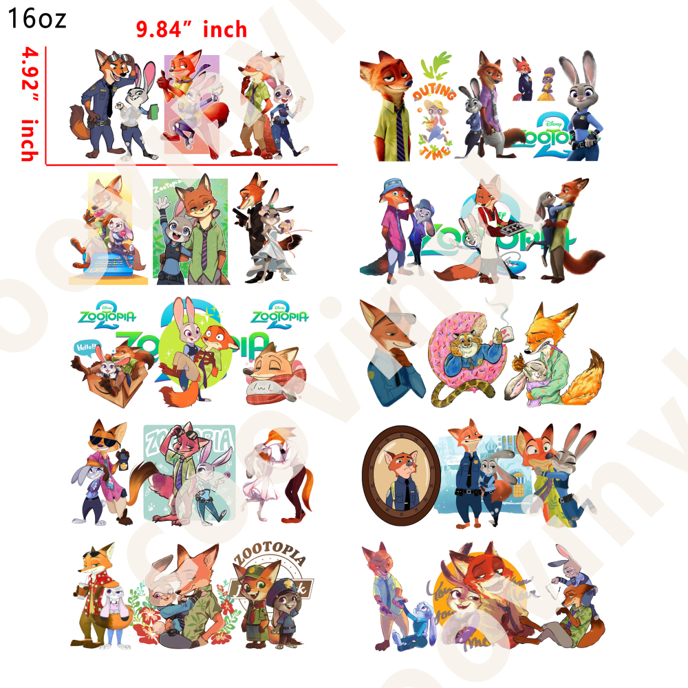 20 PCS Zootopia cup wraps 16OZ tumbler water proof