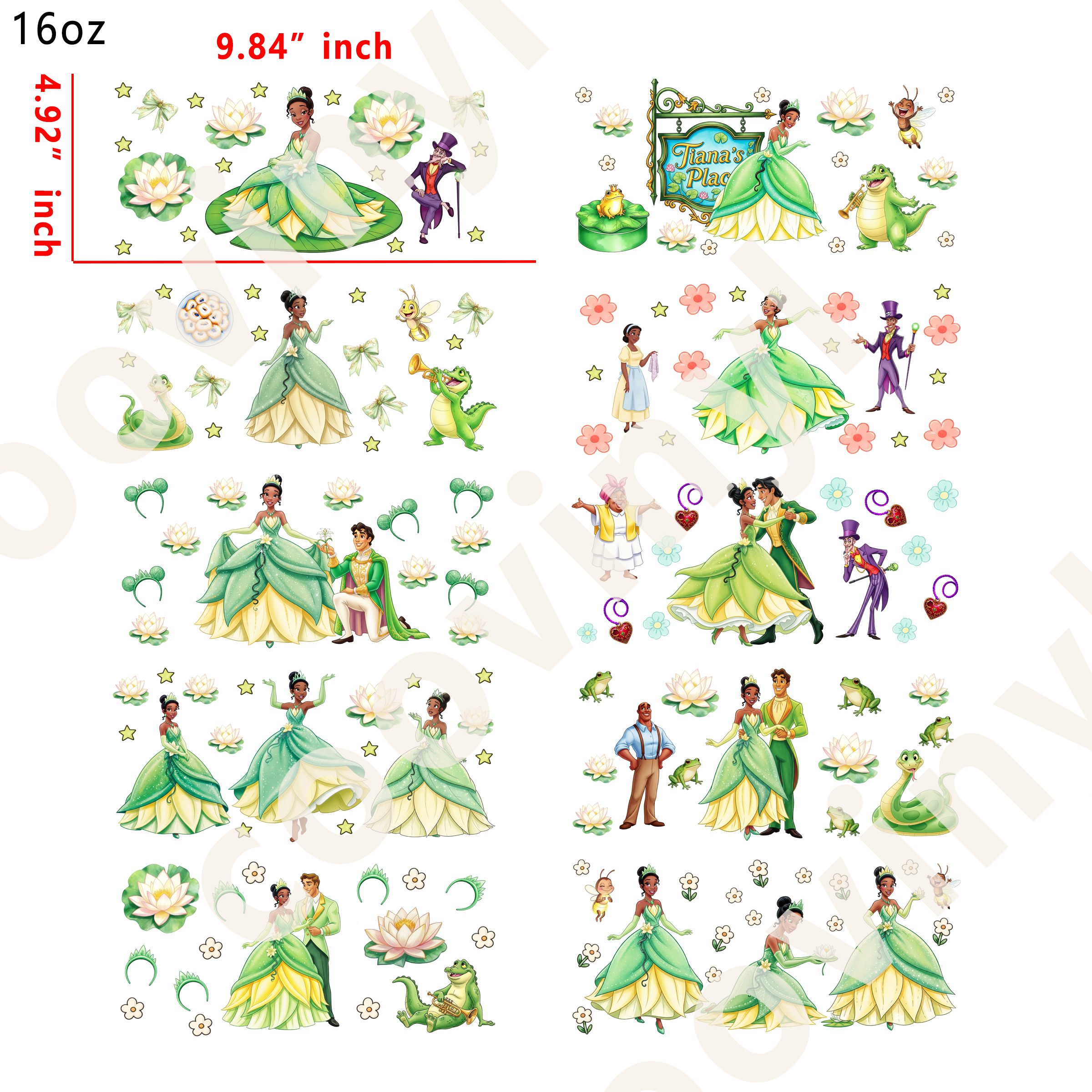 10 PCS Princess and the Prince cup wraps 16OZ tumbler water proof