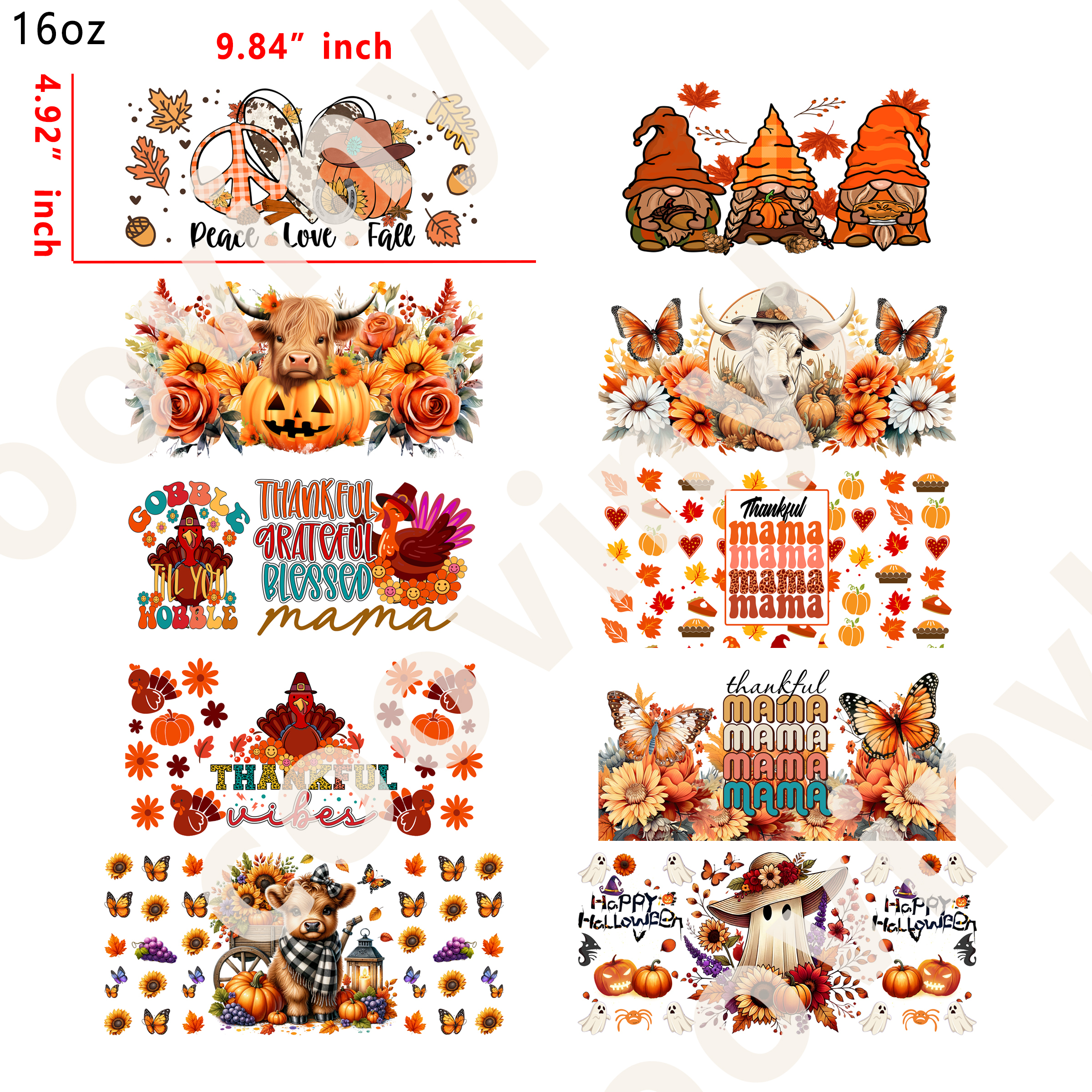 20 PCS Thanksgiving Fall cup wraps 16OZ tumbler water proof