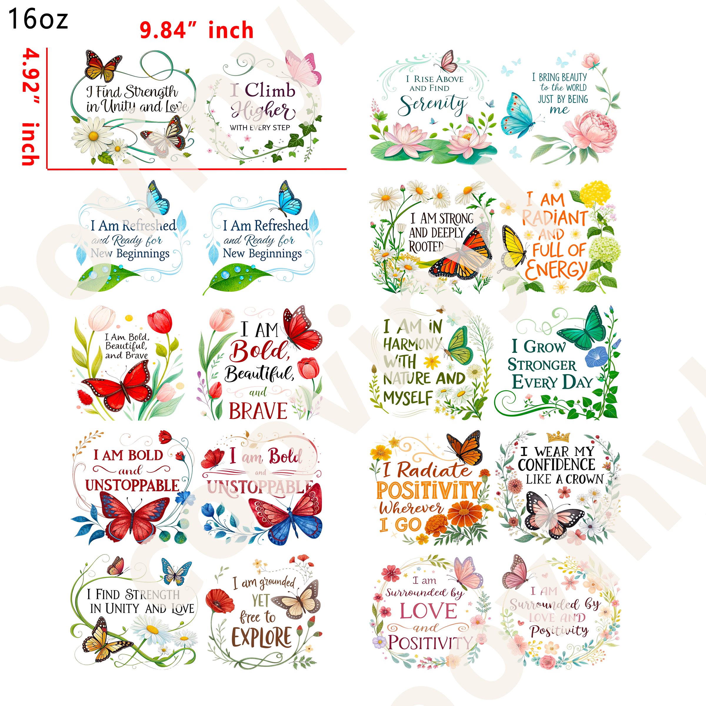 20 PCS Butterfly cup wraps 16OZ tumbler water proof