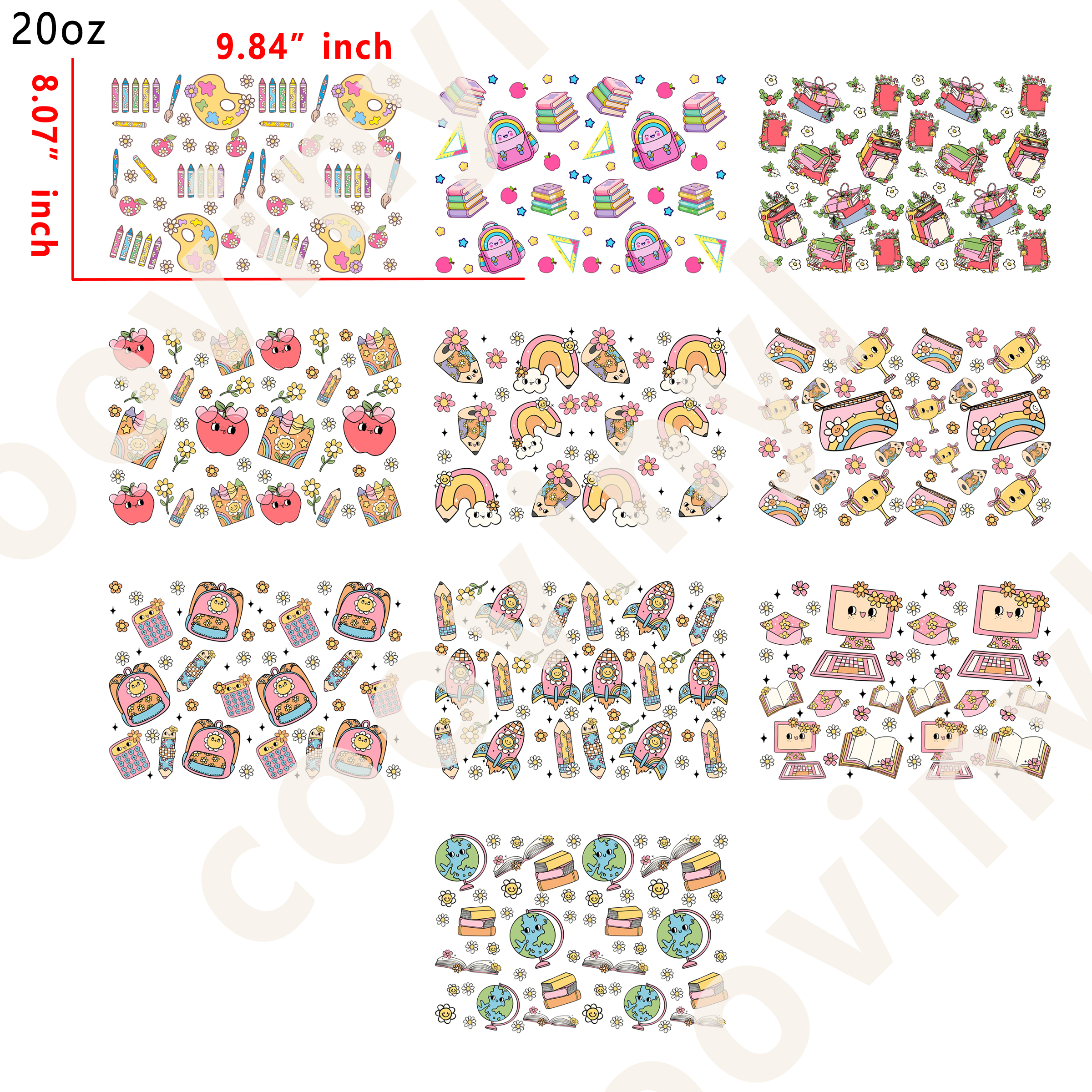 10 PCS Stationery cup wraps 20OZ tumbler water proof