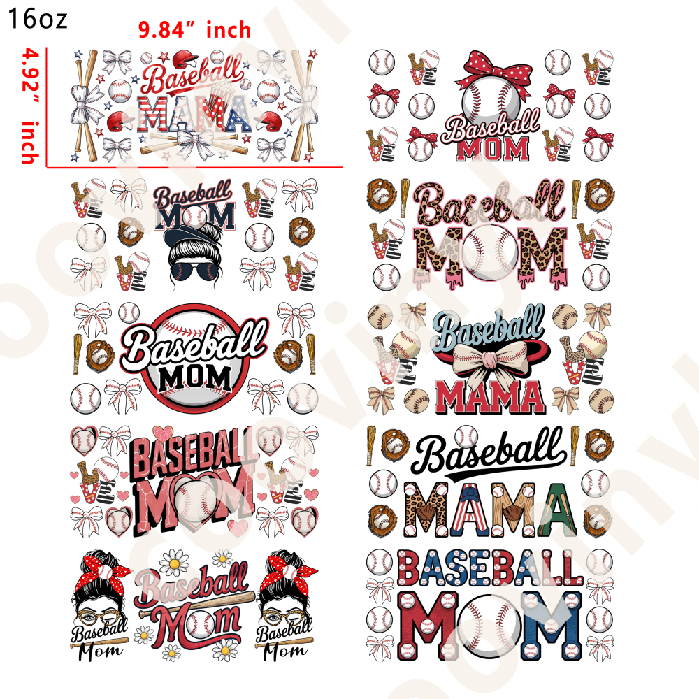 10 PCS baseball mama cup wraps 16OZ tumbler water proof