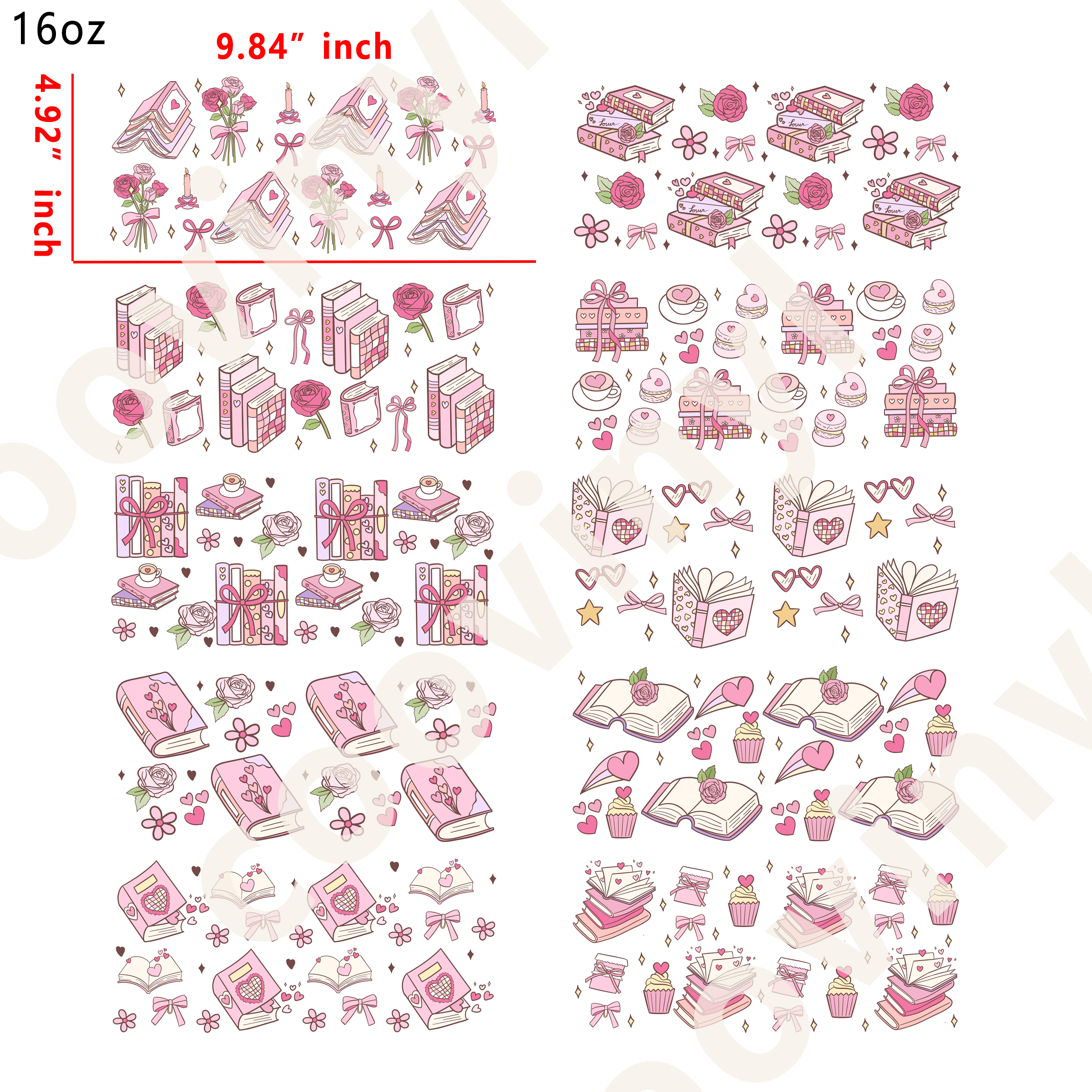10 PCS Bow book cup wraps 16OZ tumbler water proof