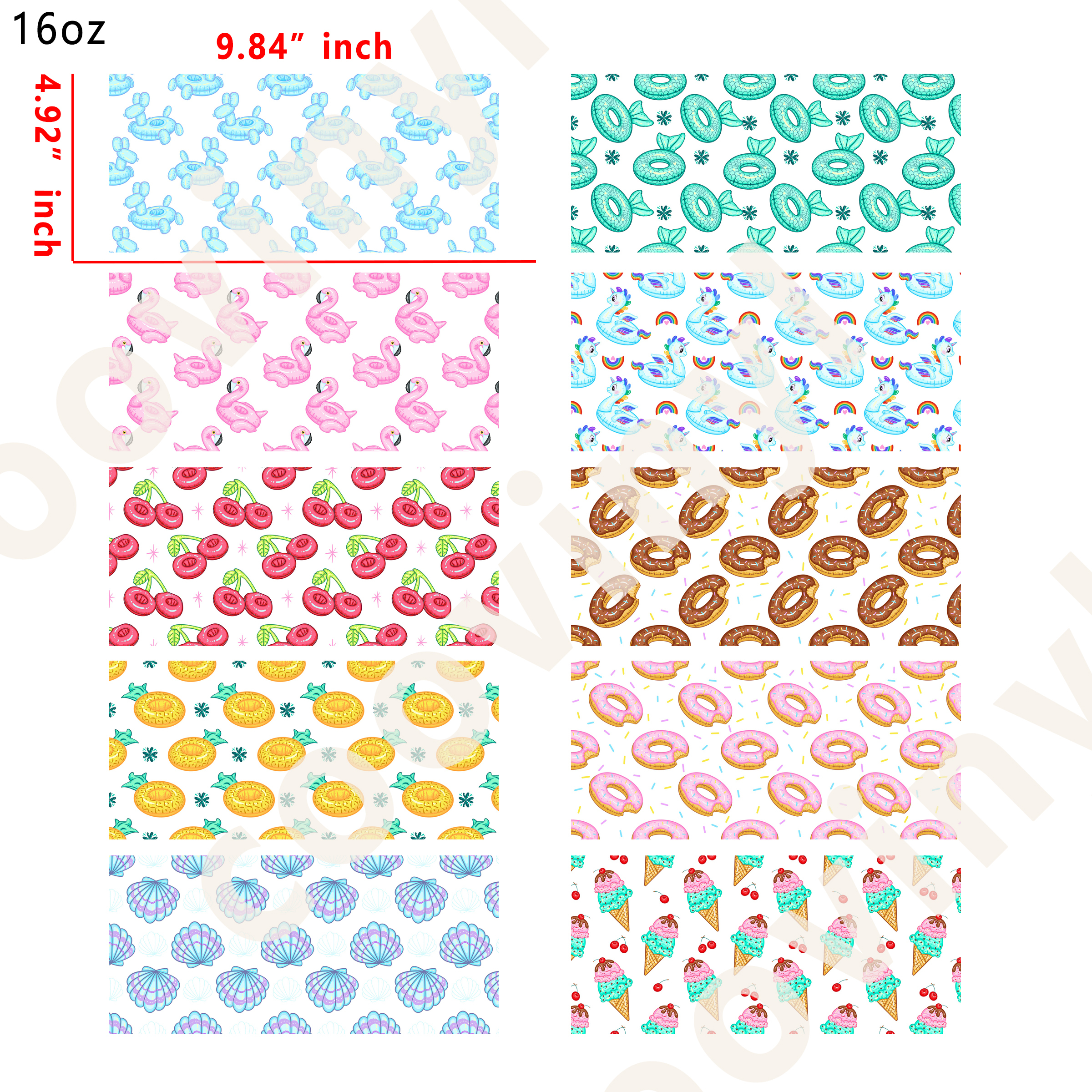 10 PCS Colorful style pattern cup wraps 16OZ tumbler water proof