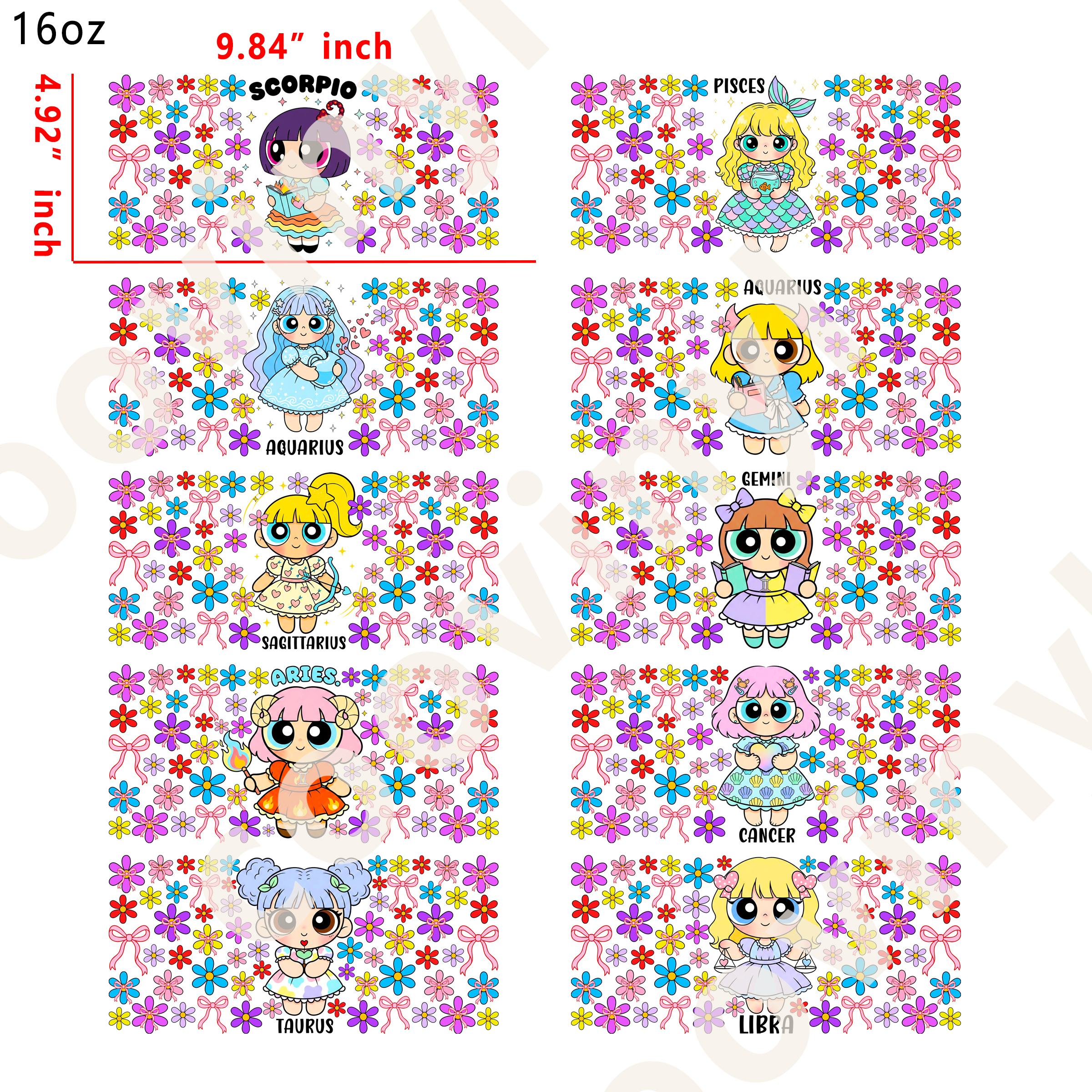 10 PCS Powerpuff Girls cup wraps 16OZ tumbler water proof