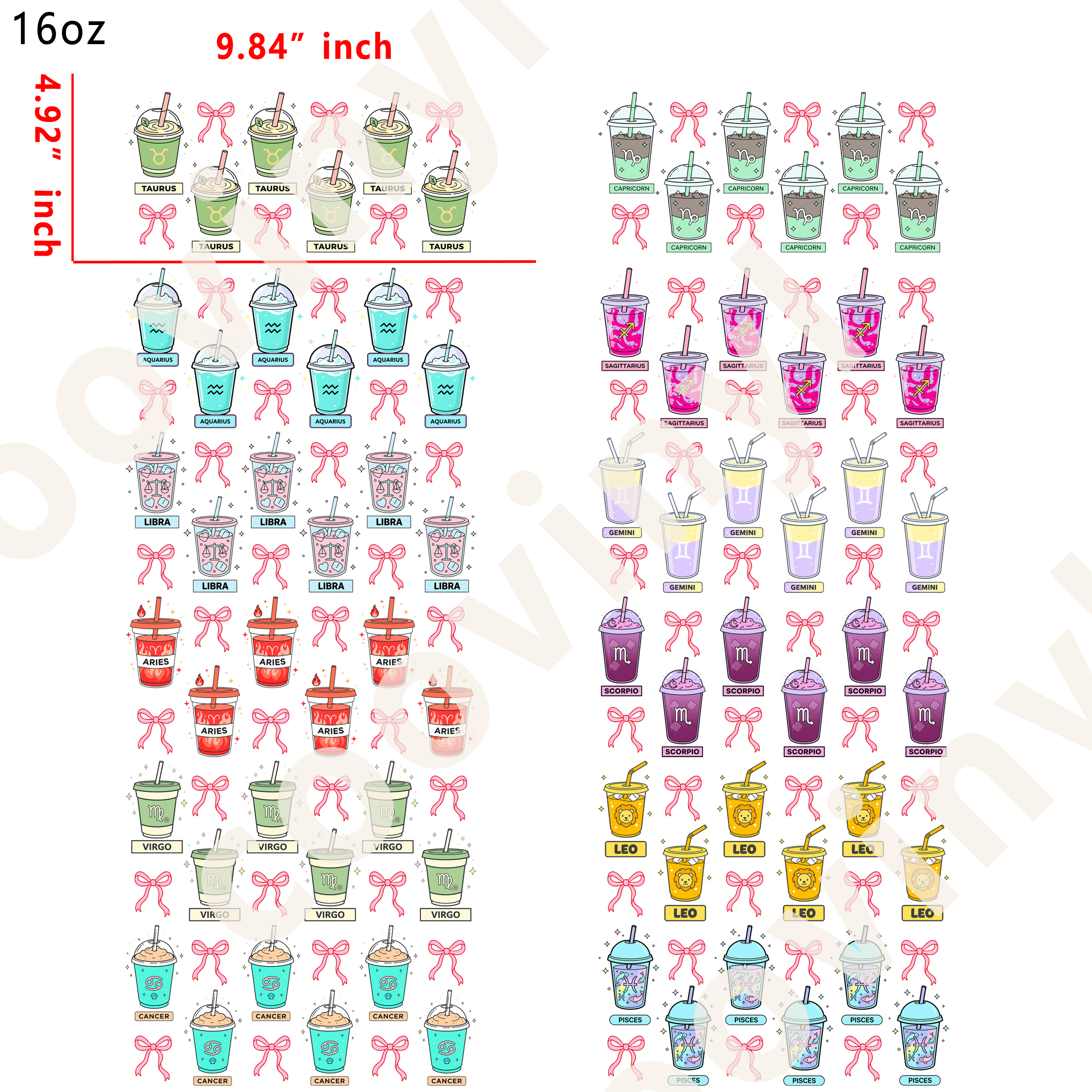 12 PCS Zodiac Sign cup wraps 16OZ tumbler water proof