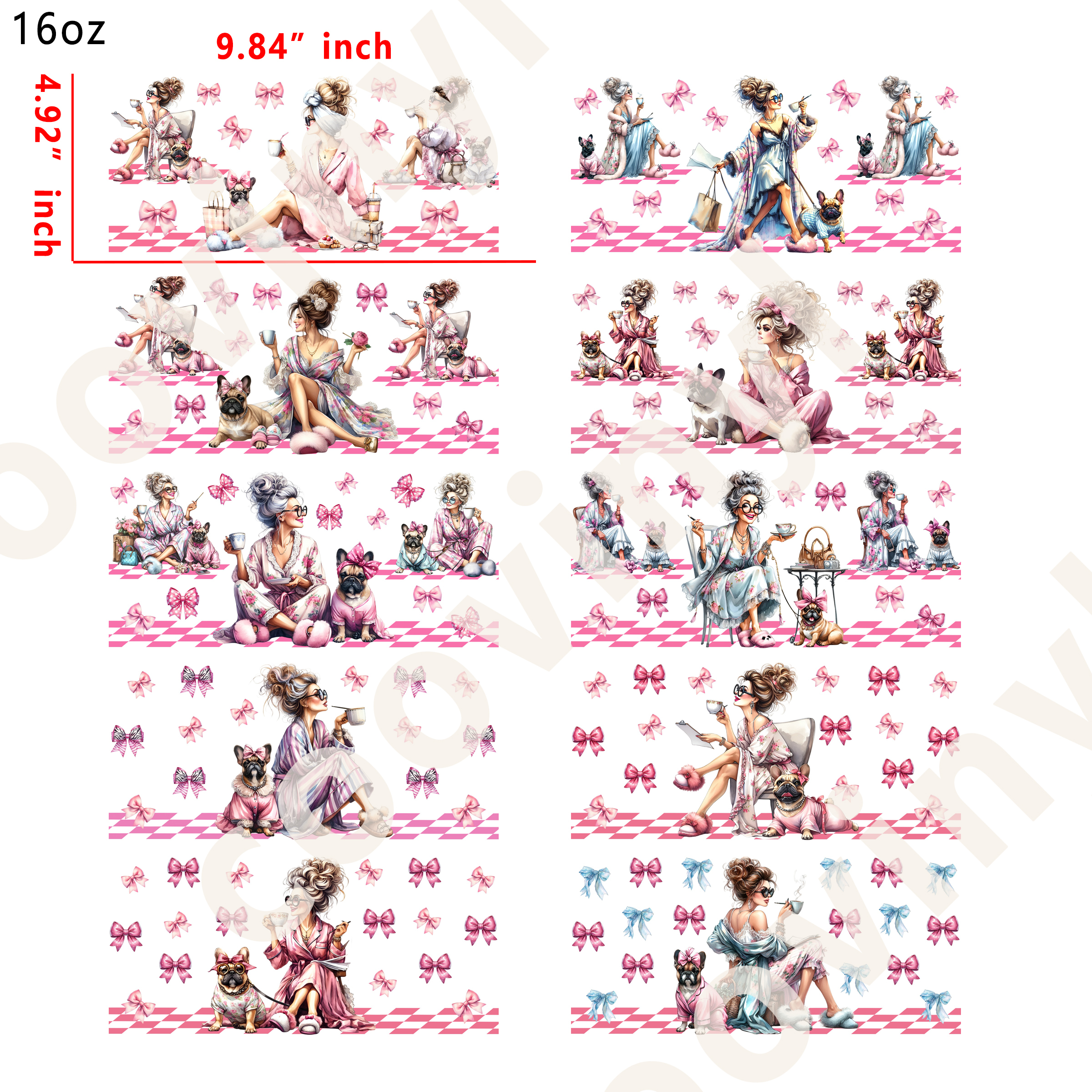 10 PCS Bow girl cup wraps 16OZ tumbler water proof