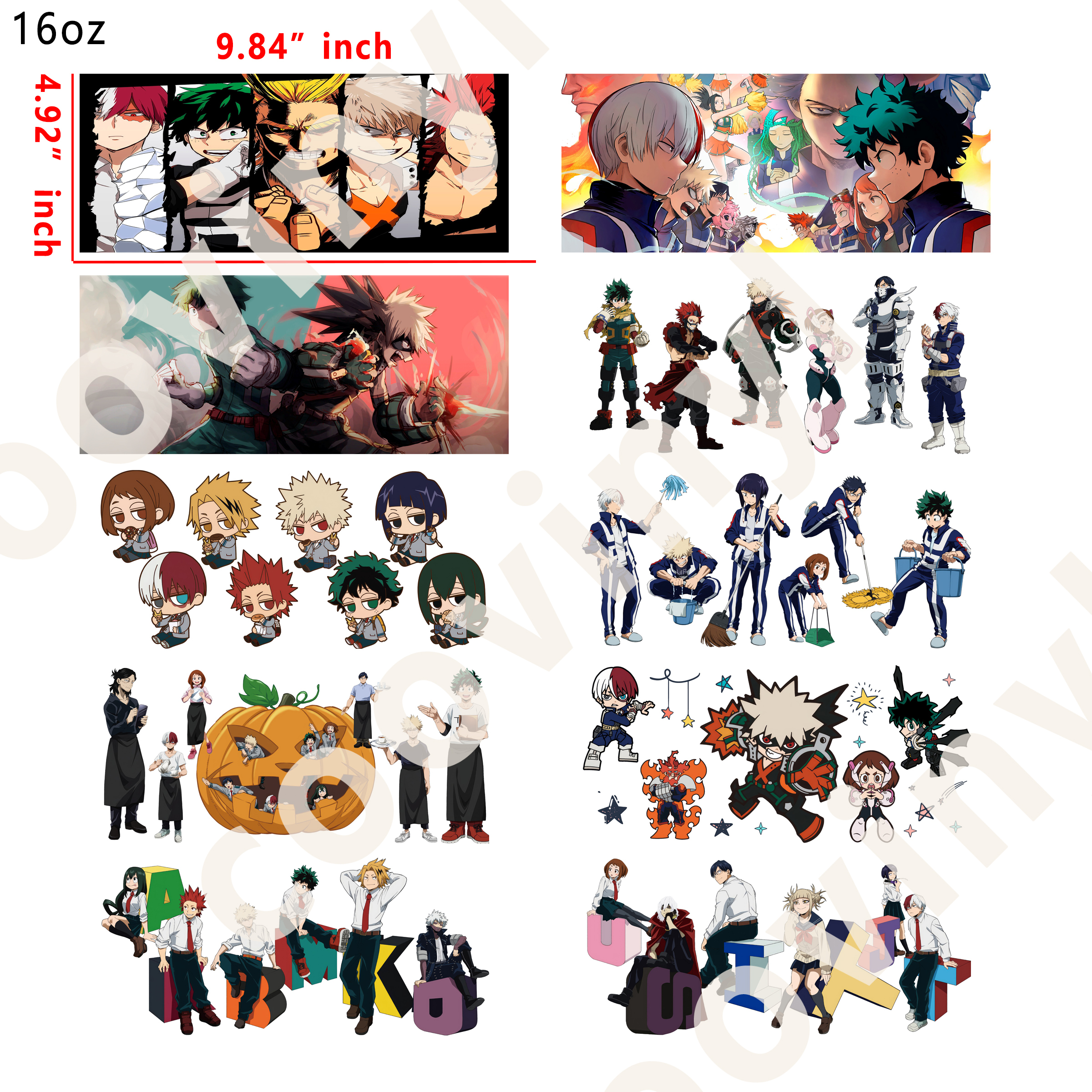 10 PCS My Hero Academia cup wraps 16OZ tumbler water proof