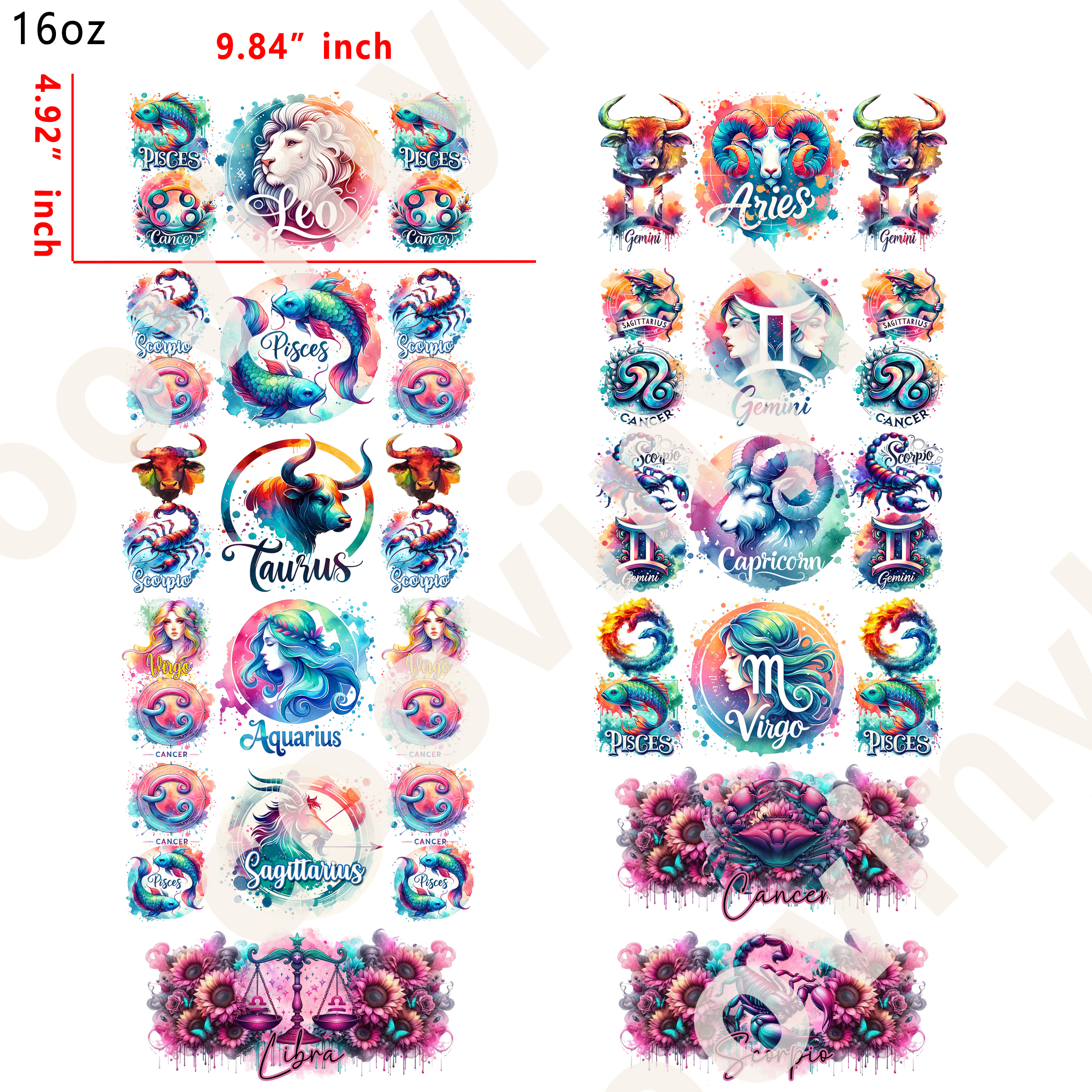 12 PCS Zodiac Sign cup wraps 16OZ tumbler water proof