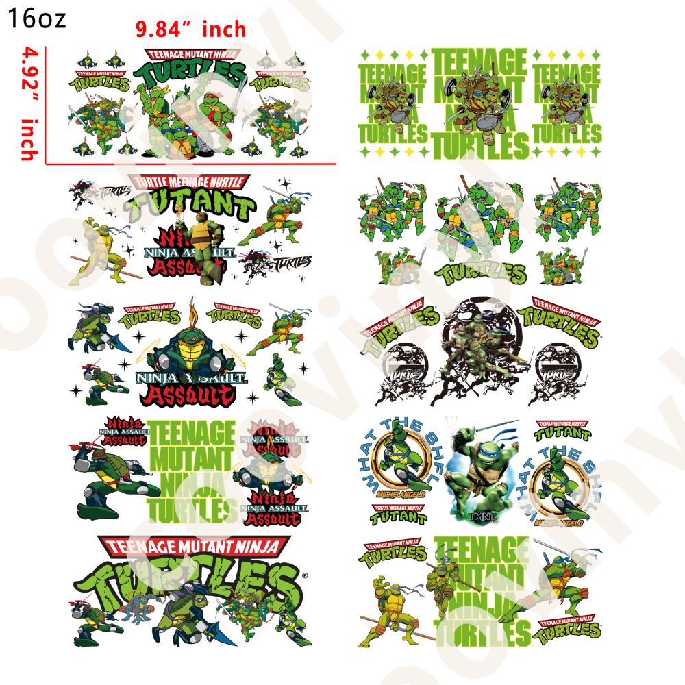 10 PCS Ninja turtle cup wraps 16OZ tumbler water proof