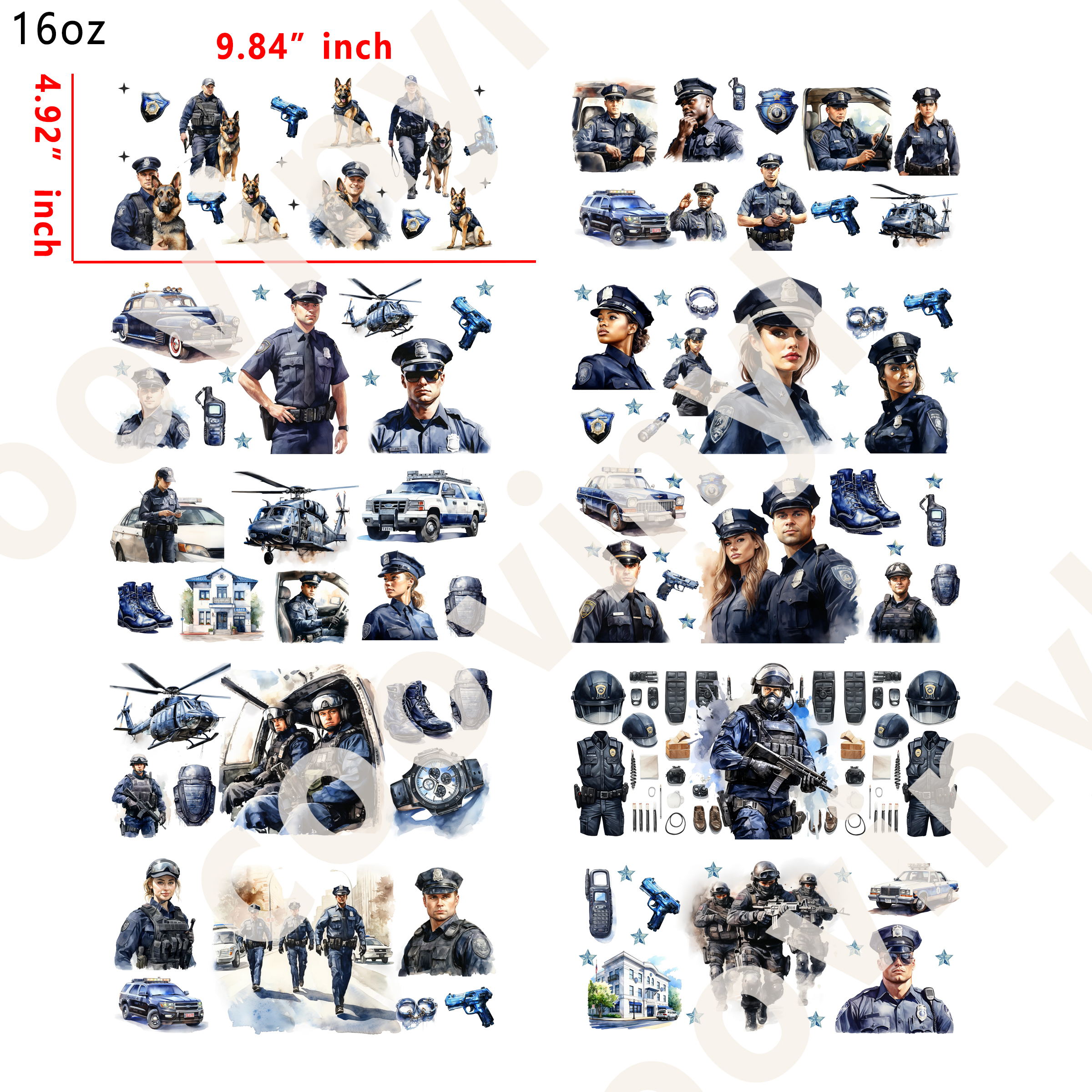 10 PCS Policeman cup wraps 16OZ tumbler water proof