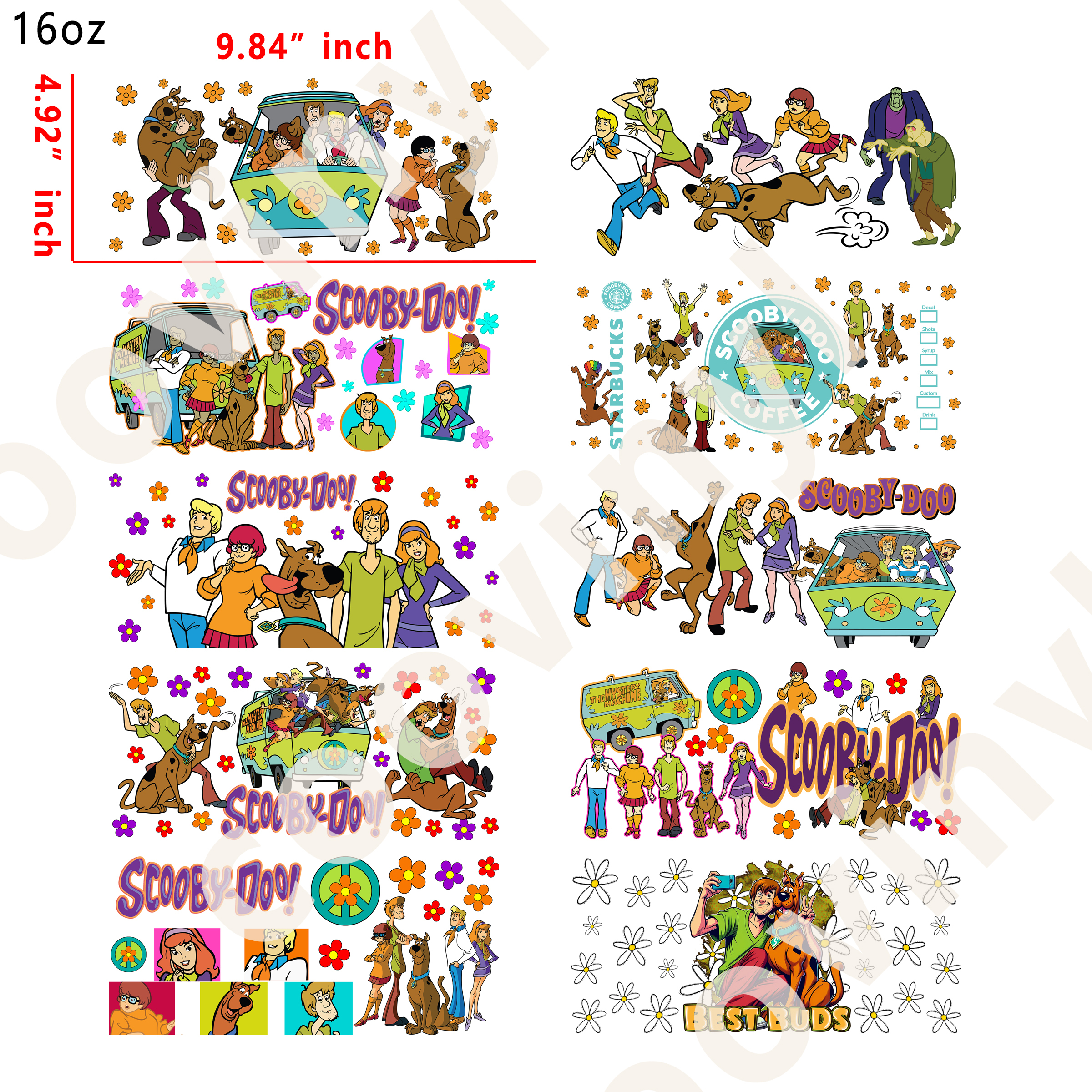 20 PCS Cartoon Scoobdoo wraps 16OZ tumbler water proof