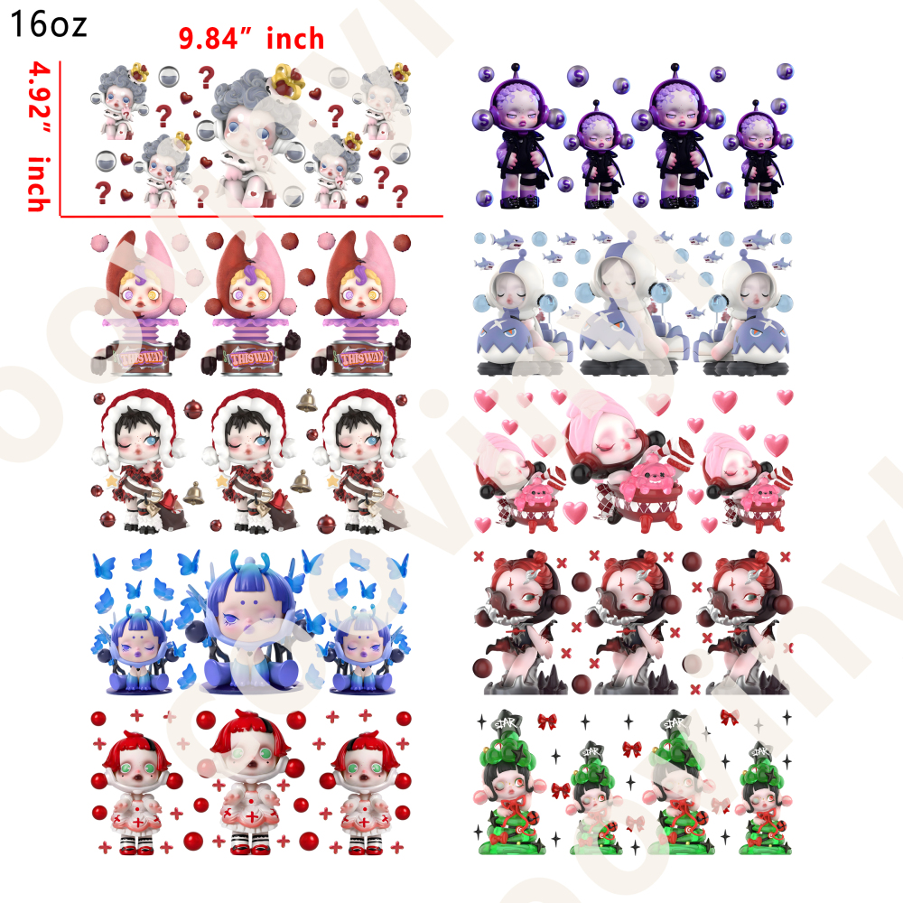 20 PCS Skull Panda wraps 16OZ tumbler water proof