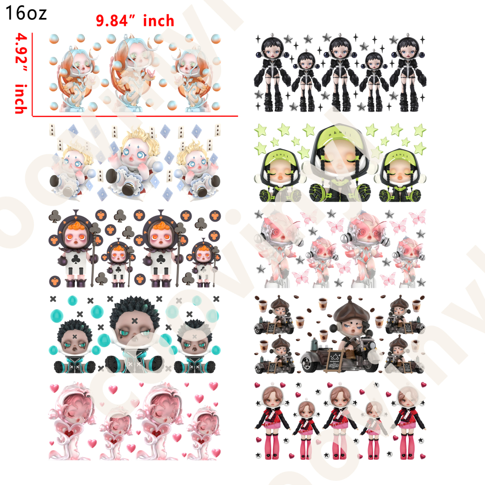 20 PCS Skull Panda wraps 16OZ tumbler water proof