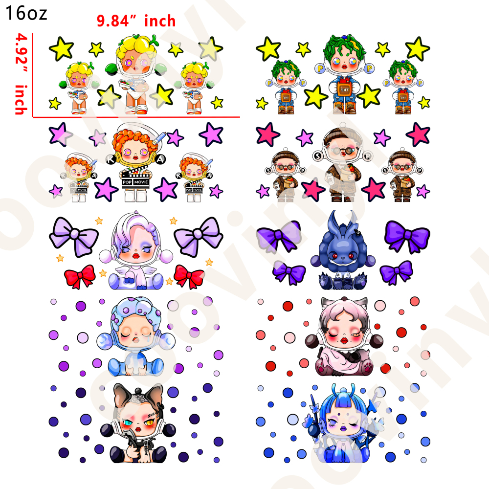 20 PCS Skull Panda wraps 16OZ tumbler water proof