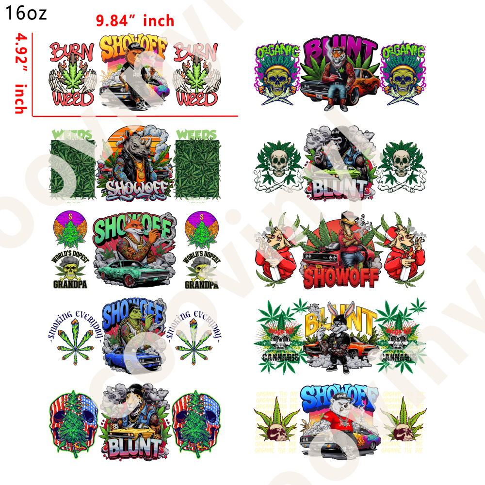 10 PCS Smoke cup wraps 16OZ tumbler water proof