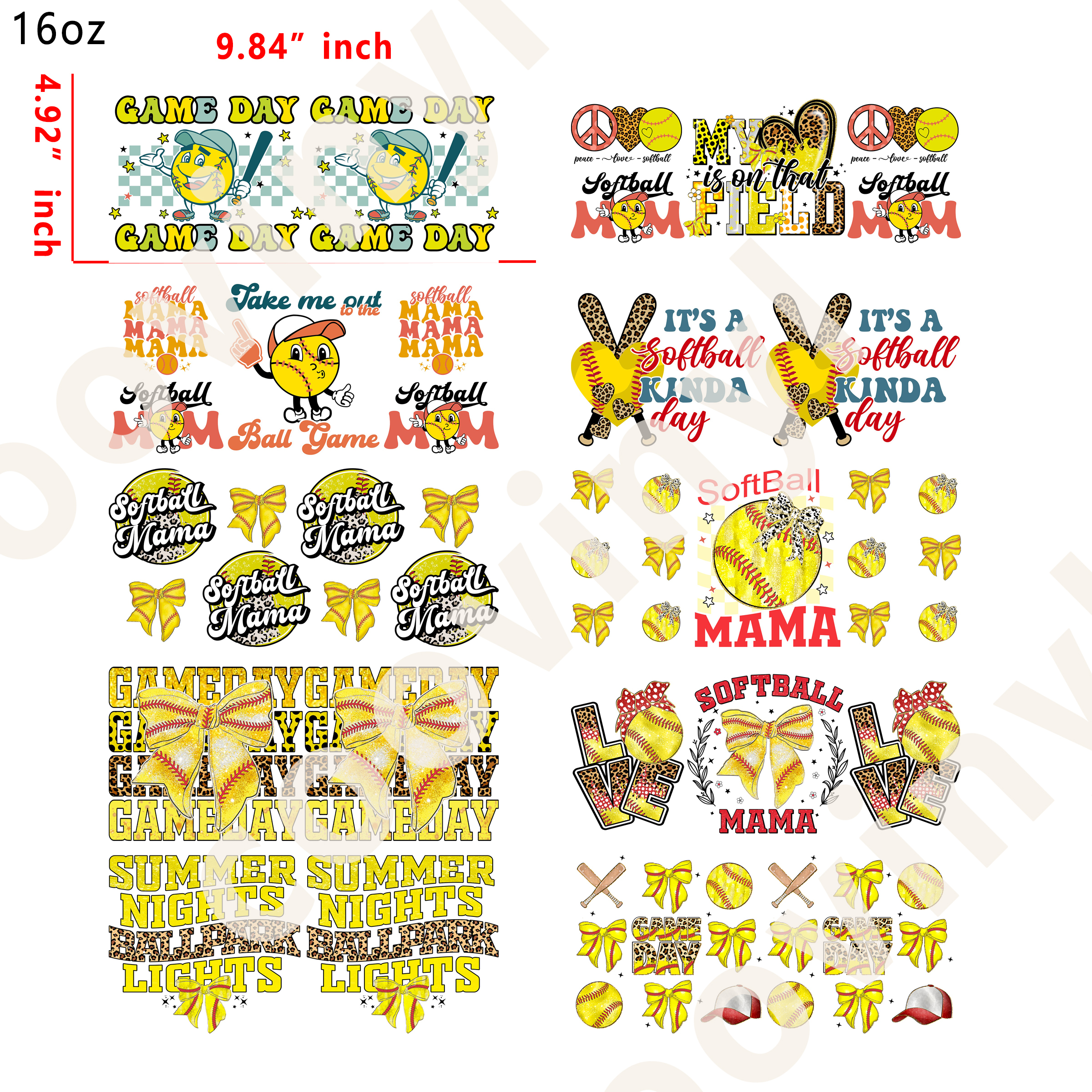 10 PCS softball mama cup wraps 16OZ tumbler water proof