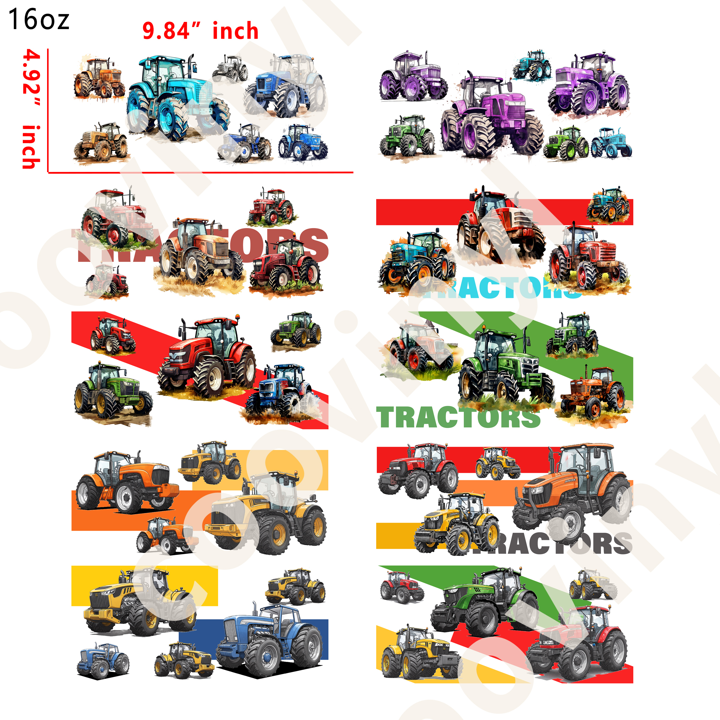 10 PCS Tractors cup wraps 16OZ tumbler water proof
