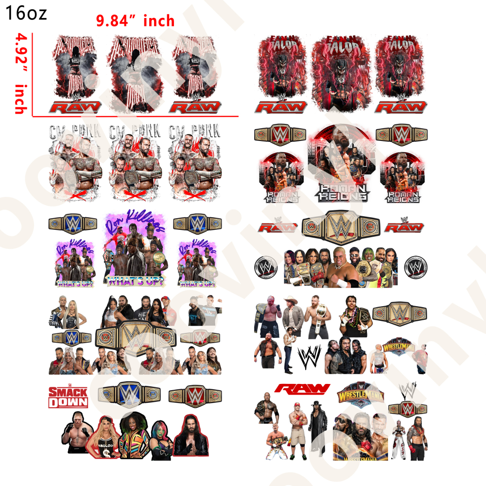 10 PCS WWE cup wraps 16OZ tumbler water proof
