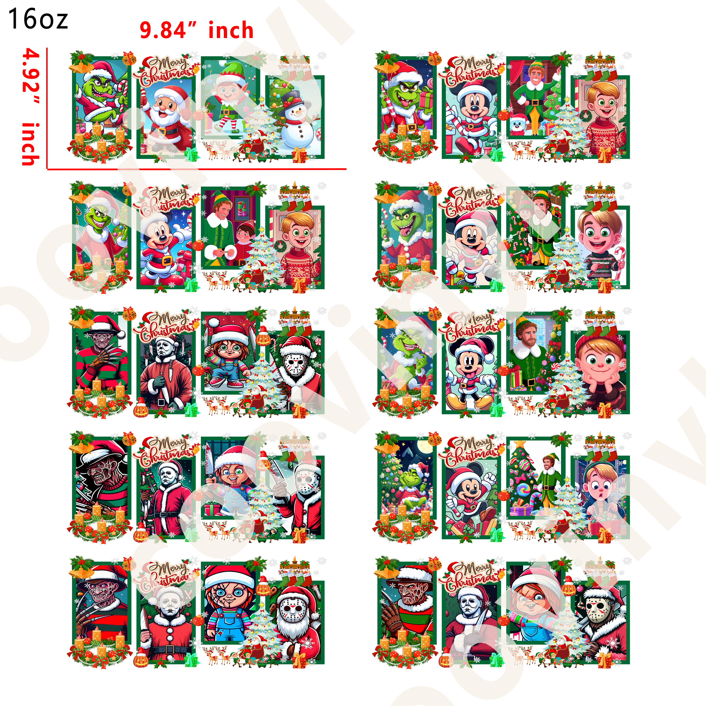 20 PCS Xmas Horror cup wraps 16OZ tumbler water proof