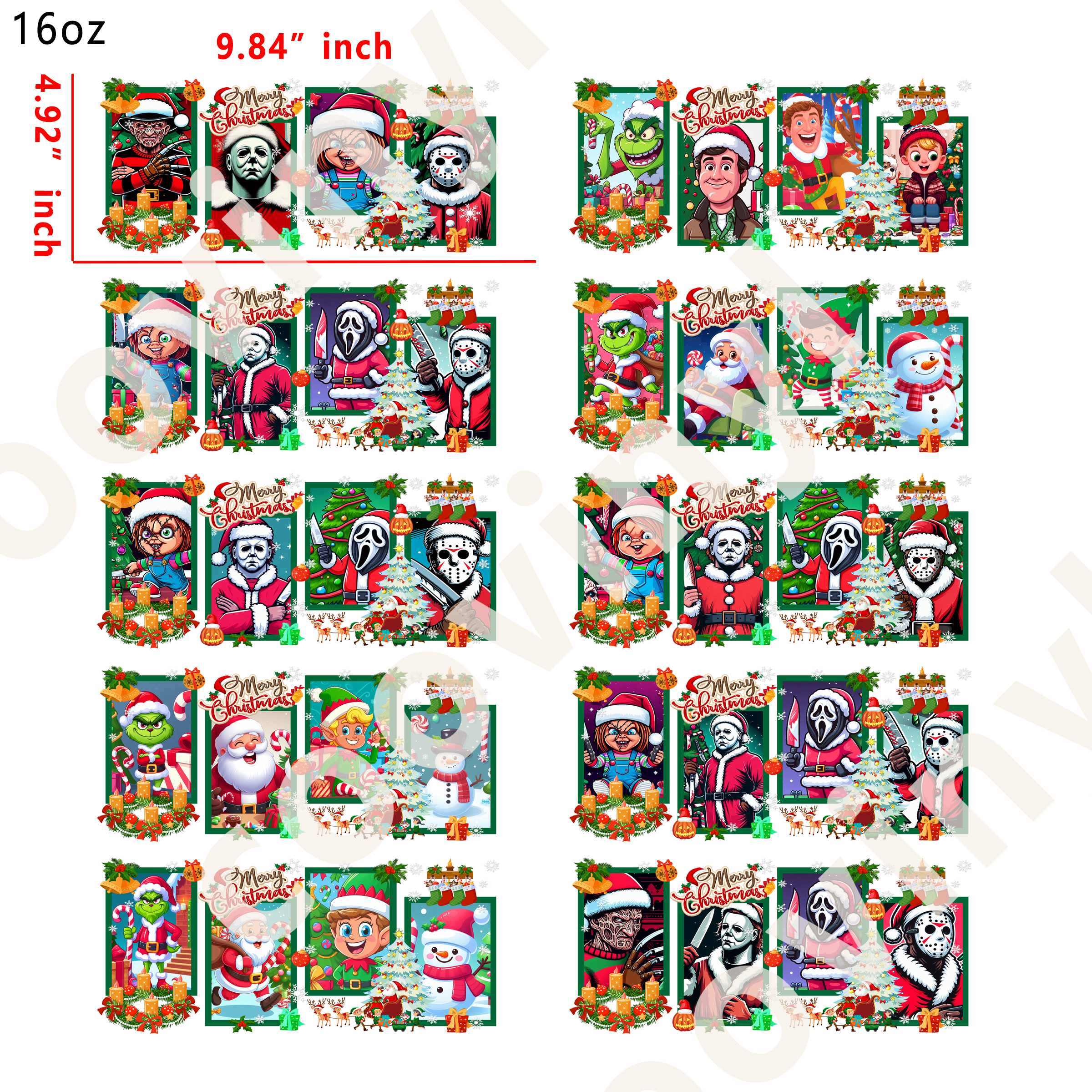 20 PCS Xmas Horror cup wraps 16OZ tumbler water proof