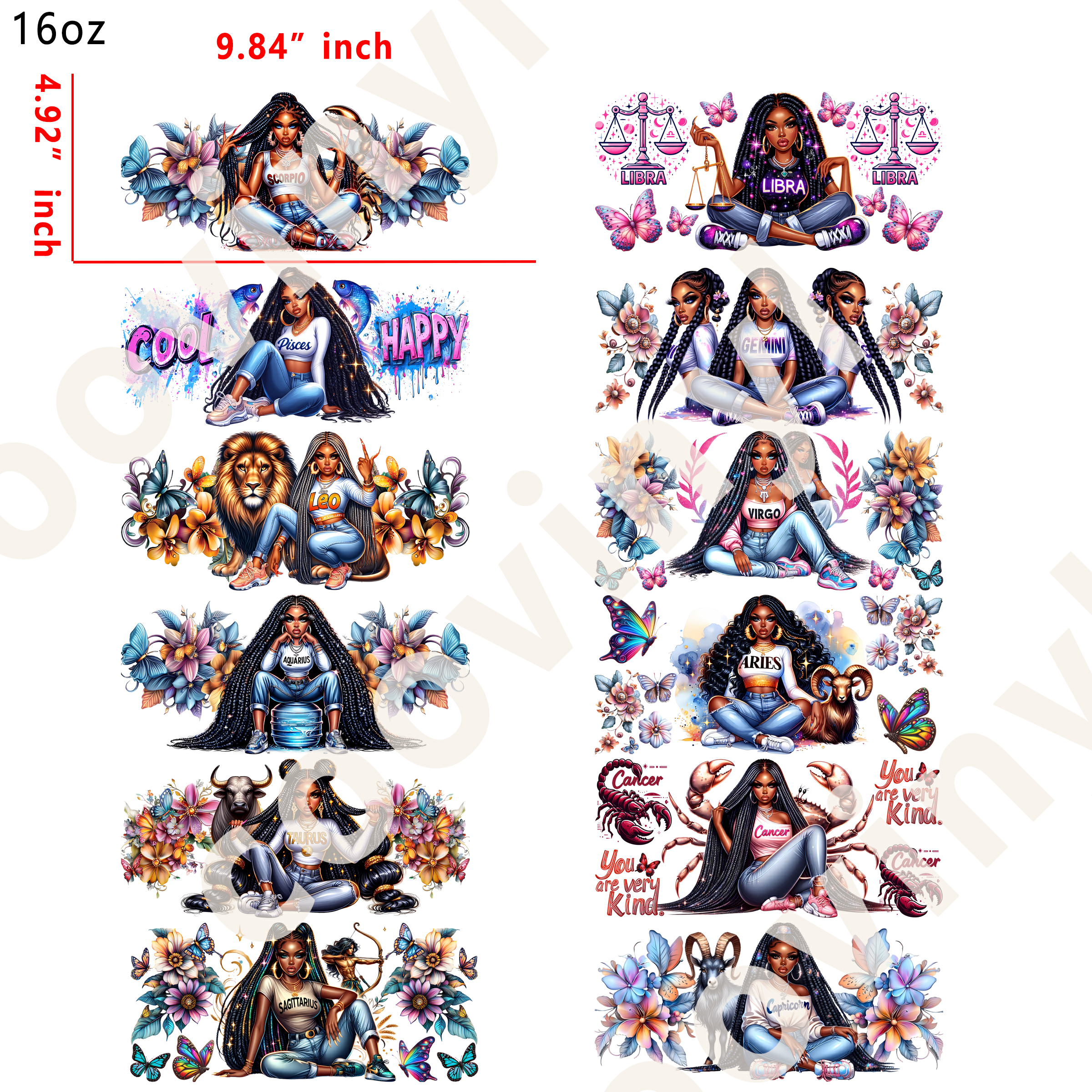 12 PCS Zodiac Sign cup wraps 16OZ tumbler water proof
